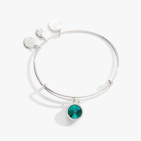 Emerald May Birthstone Charm Bangle Silver