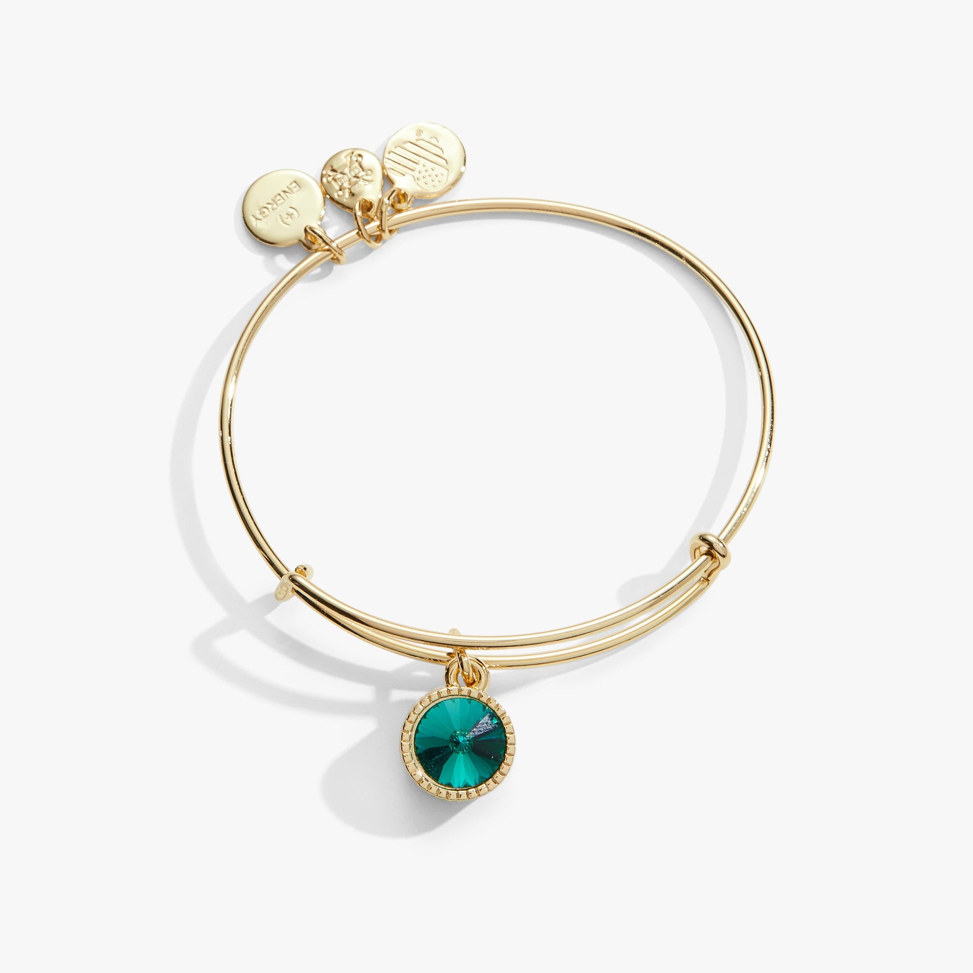 Emerald May Birthstone Charm Bangle Silver