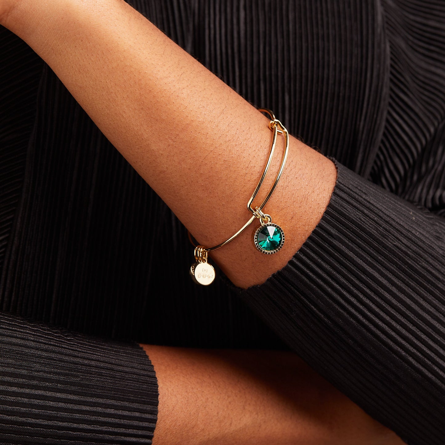 Emerald May Birthstone Charm Bangle Silver