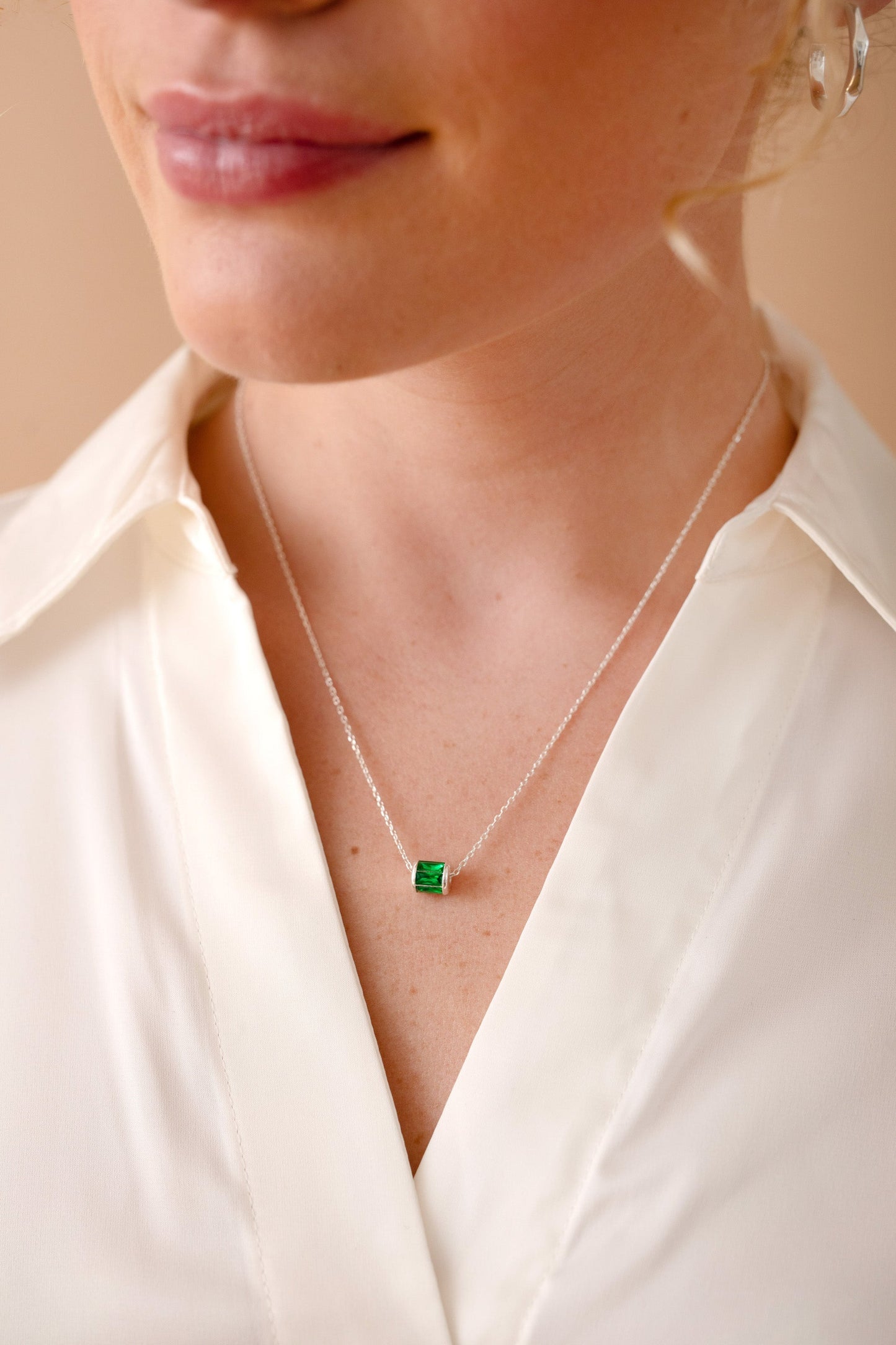 May Birthstone Precious Pendant Necklace Sterling Silver