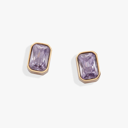 June Emerald-Cut Birthstone Stud Stainless Steel Gold