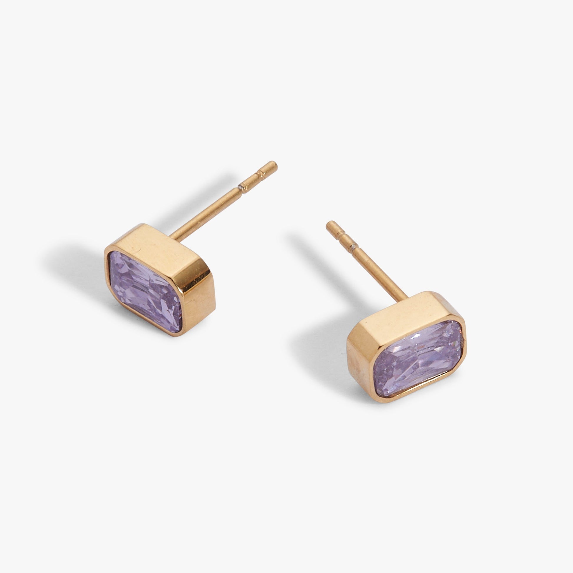 June Emerald-Cut Birthstone Stud Stainless Steel Gold