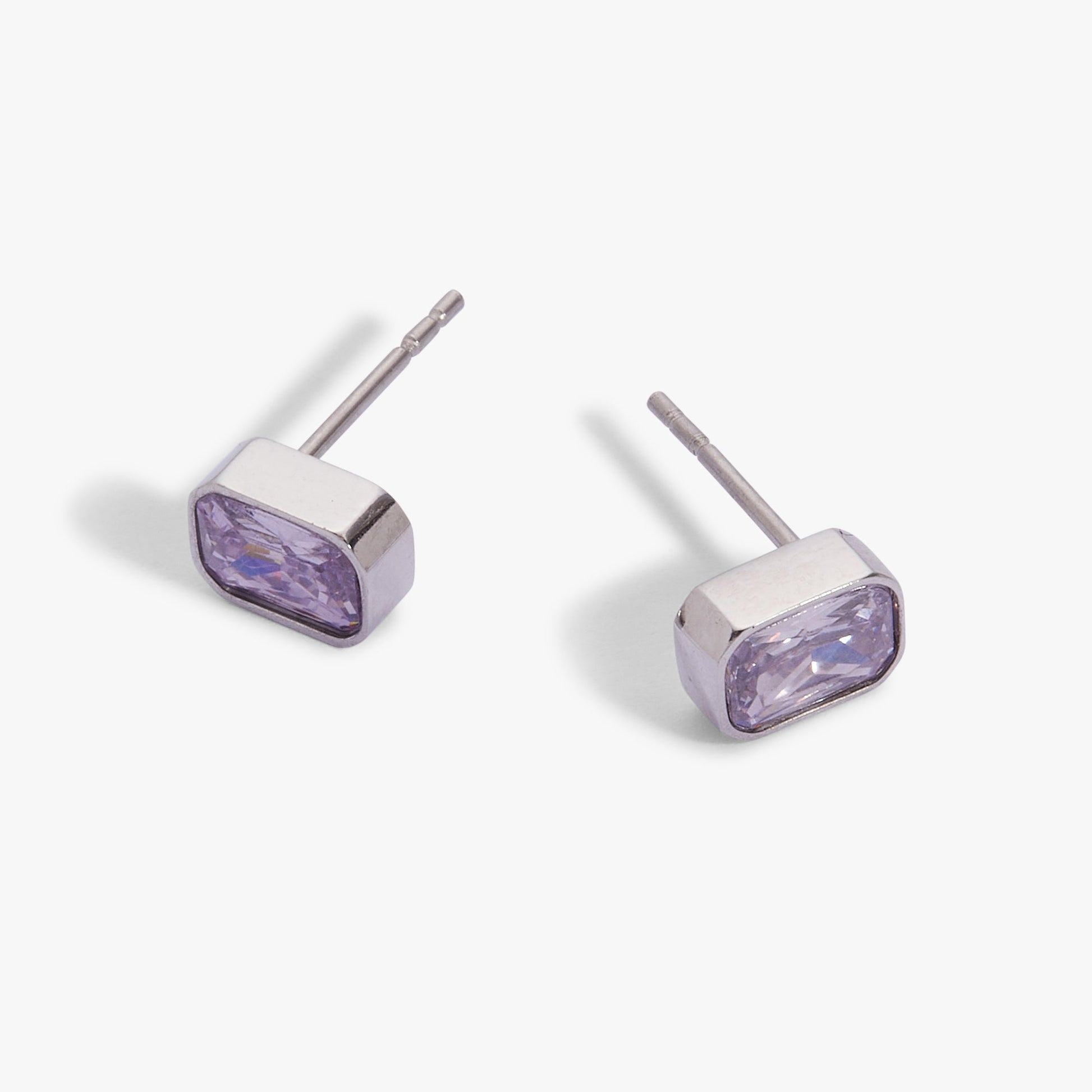 June Emerald-Cut Birthstone Stud Stainless Steel Gold