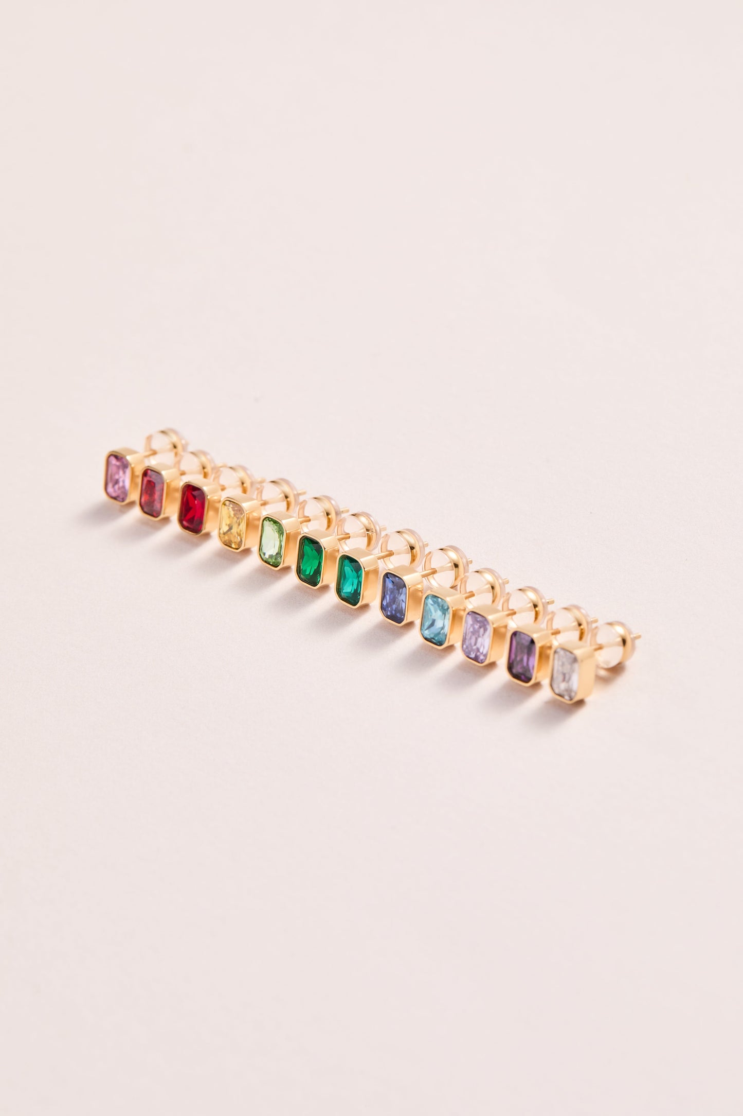 June Emerald-Cut Birthstone Stud Stainless Steel Gold