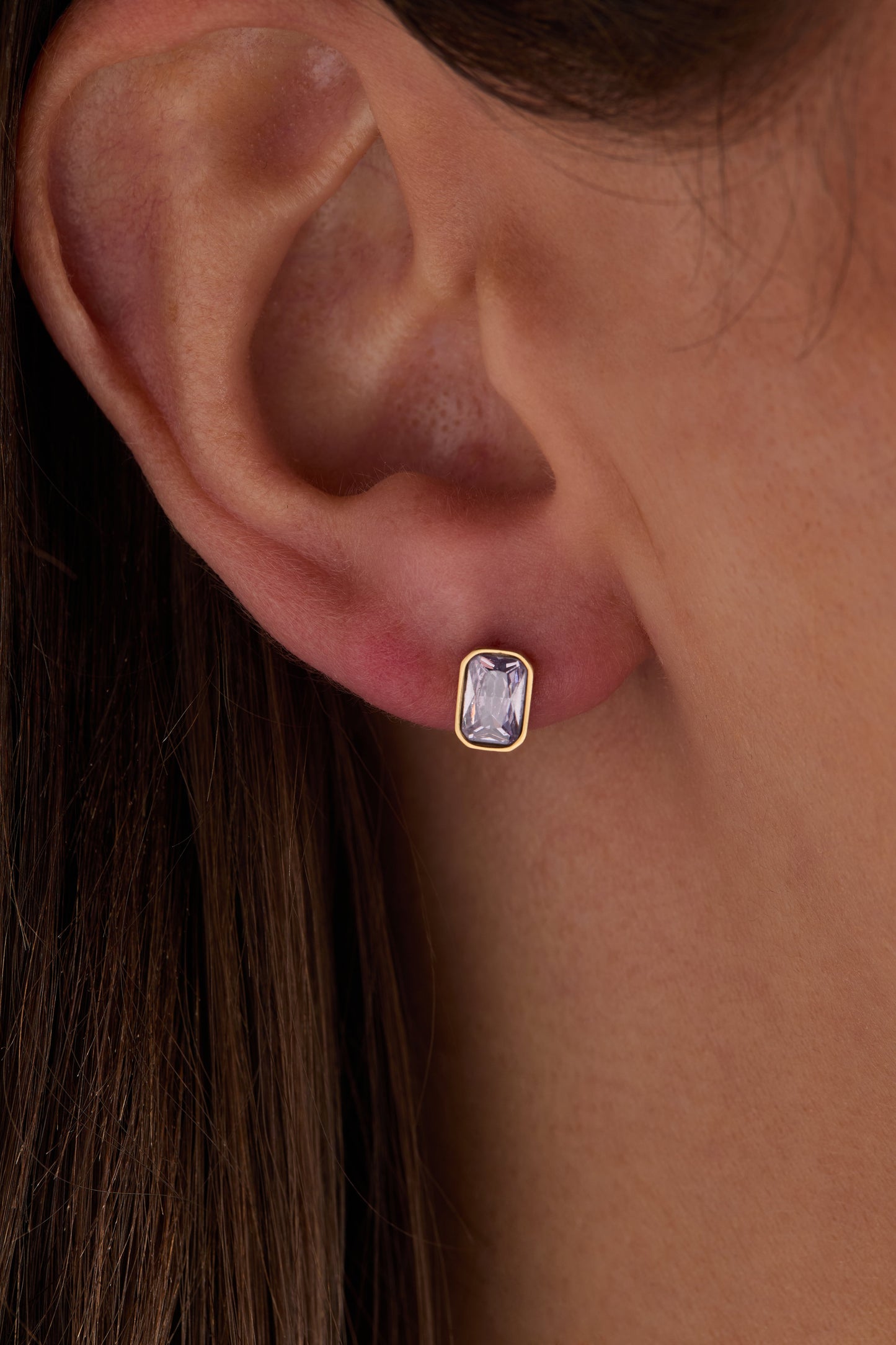 June Emerald-Cut Birthstone Stud Stainless Steel Gold