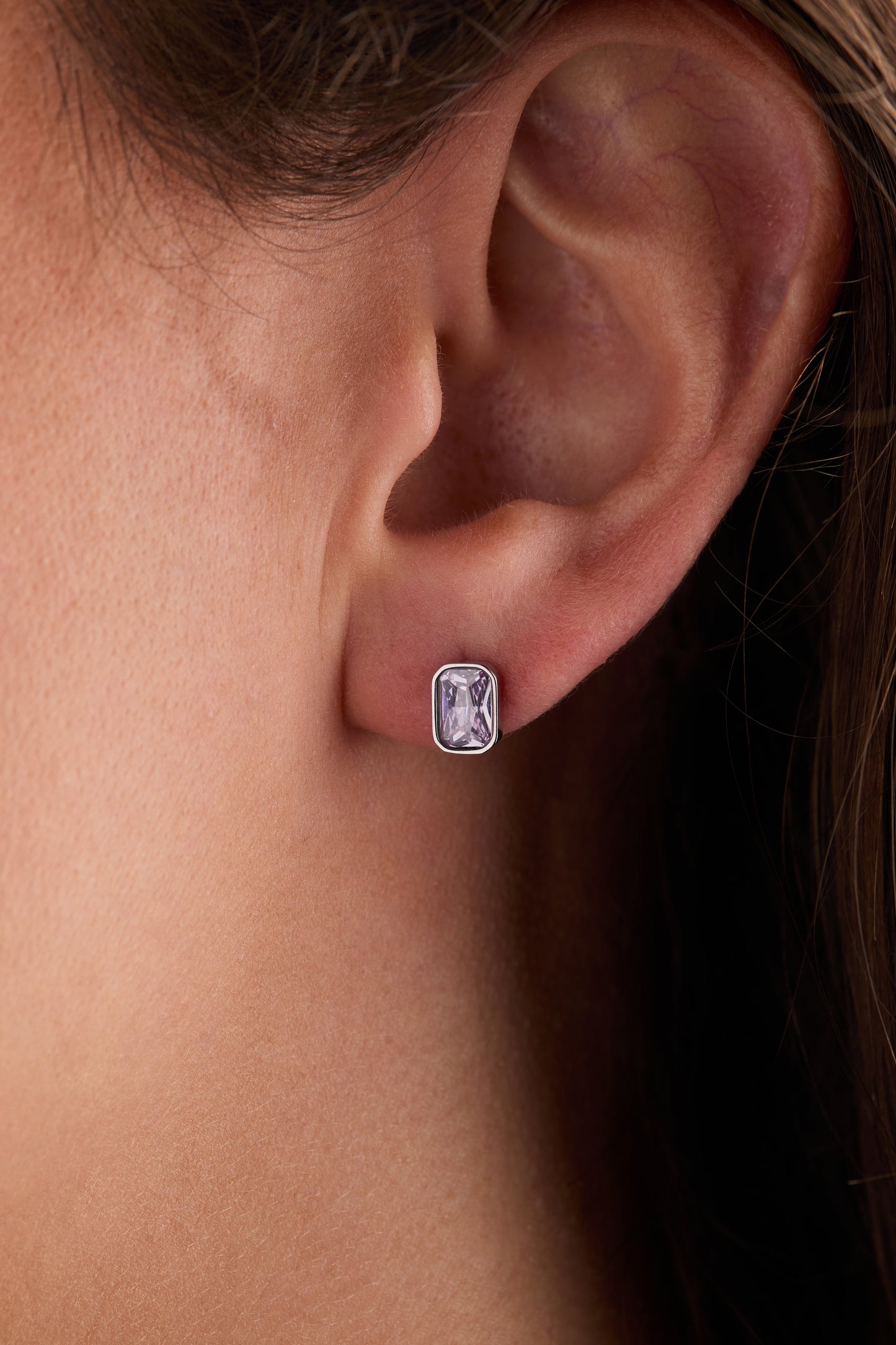 June Emerald-Cut Birthstone Stud Stainless Steel Gold