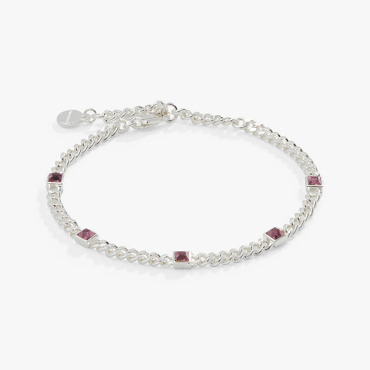 Light Amethyst Curb Chain Bracelet, June Birthstone Silver