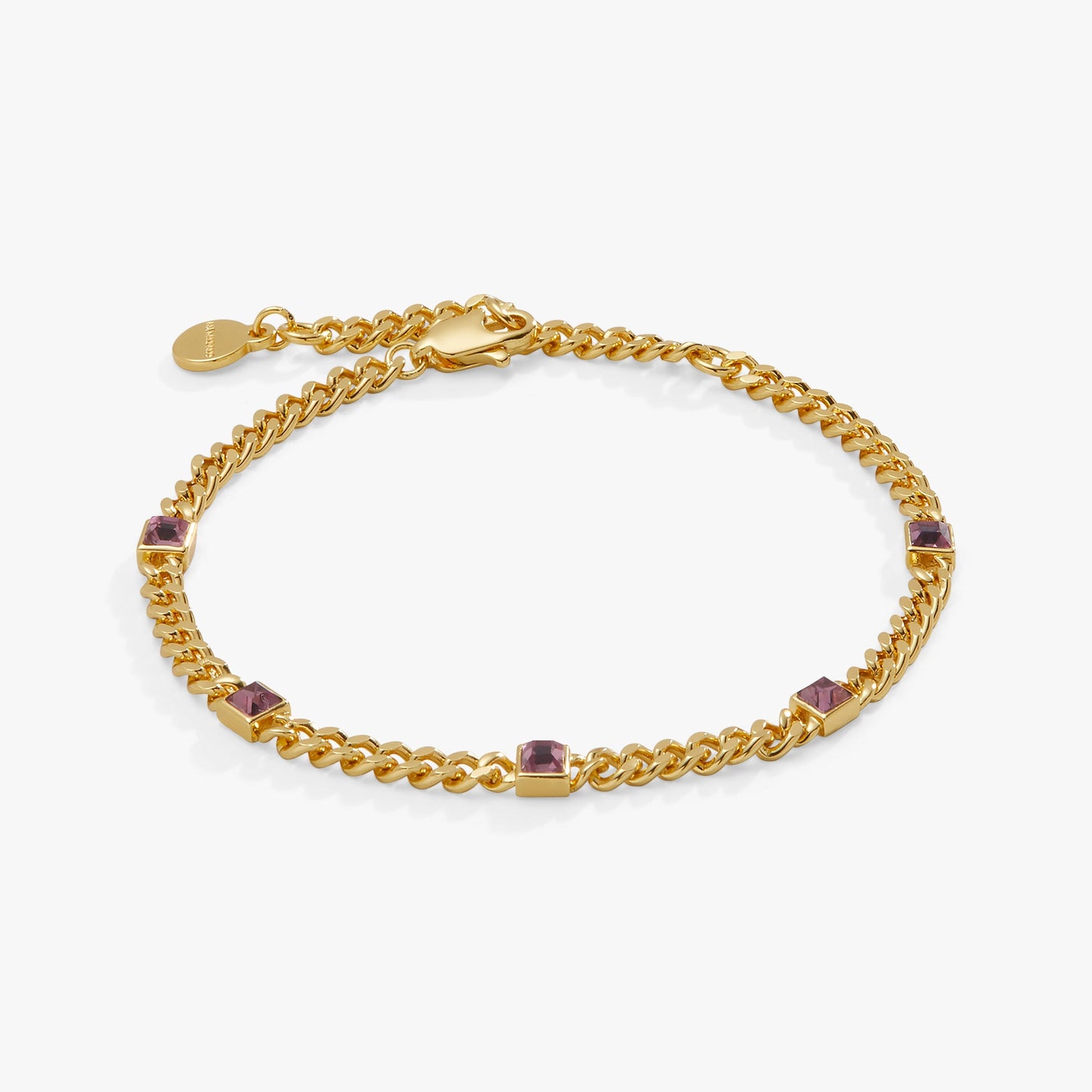 Light Amethyst Curb Chain Bracelet, June Birthstone Silver