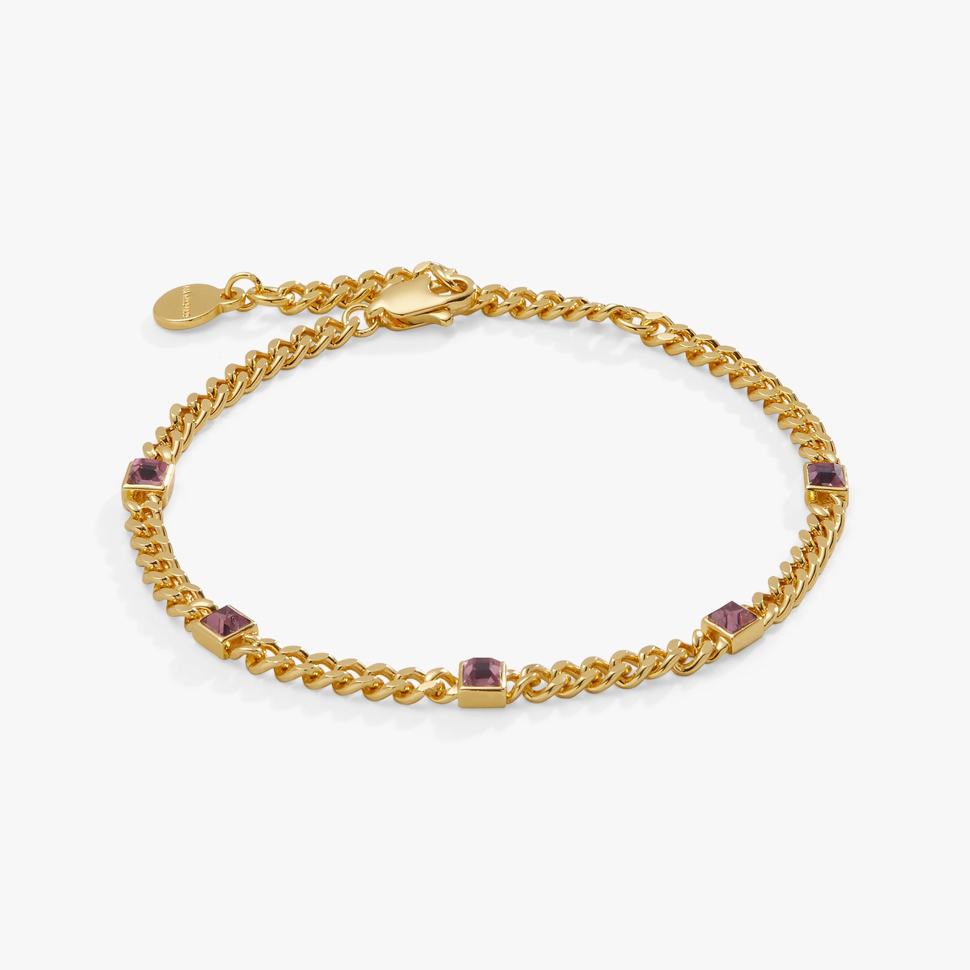 Light Amethyst Curb Chain Bracelet, June Birthstone Silver