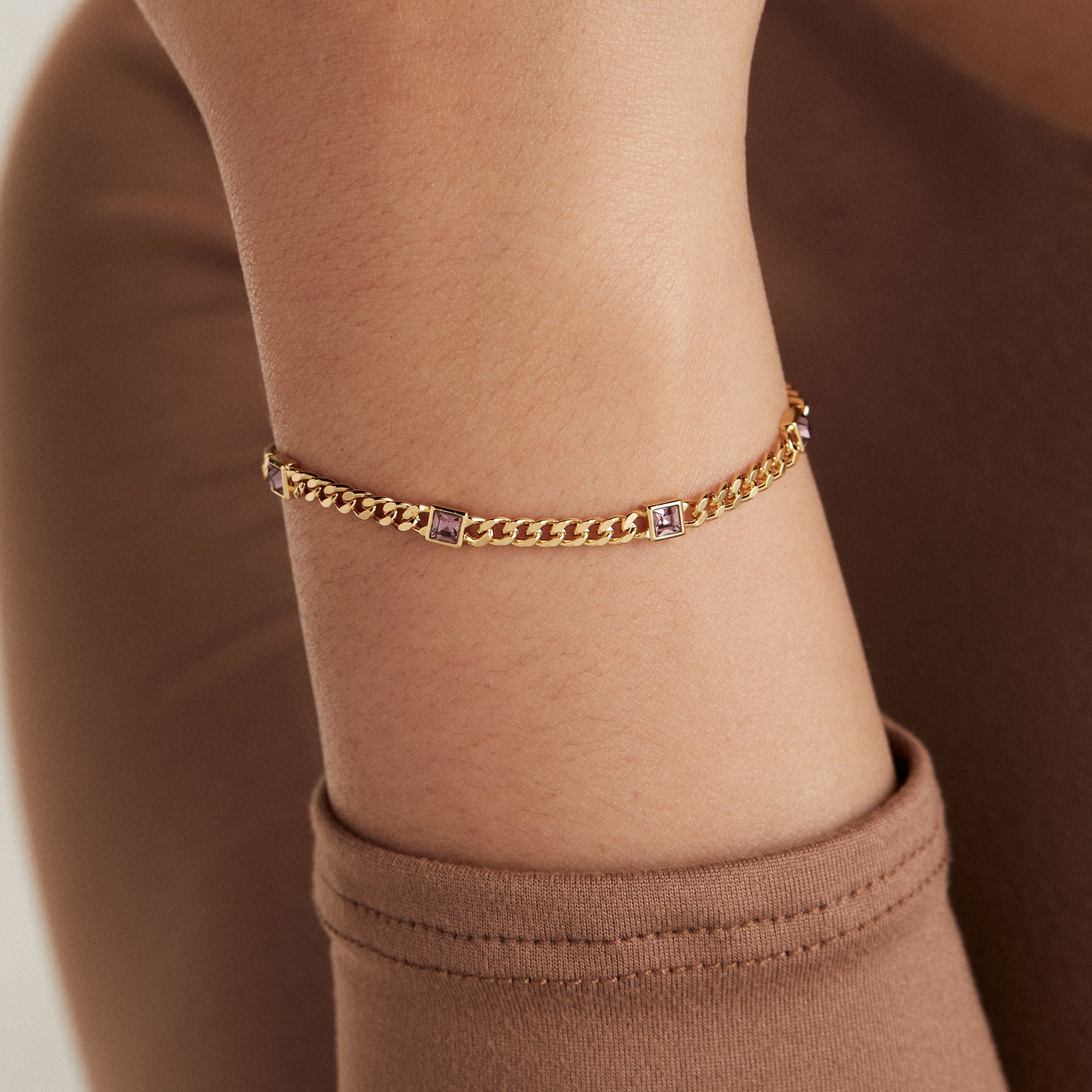 Light Amethyst Curb Chain Bracelet, June Birthstone Silver