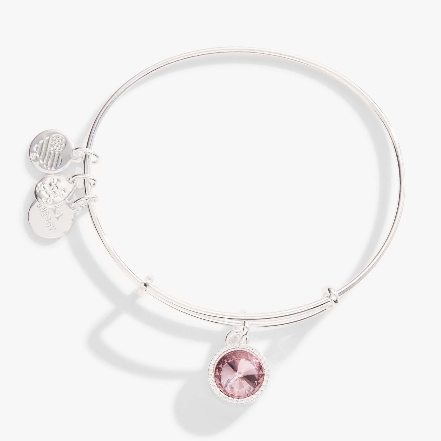 Light Amethyst June Birthstone Charm Bangle Silver