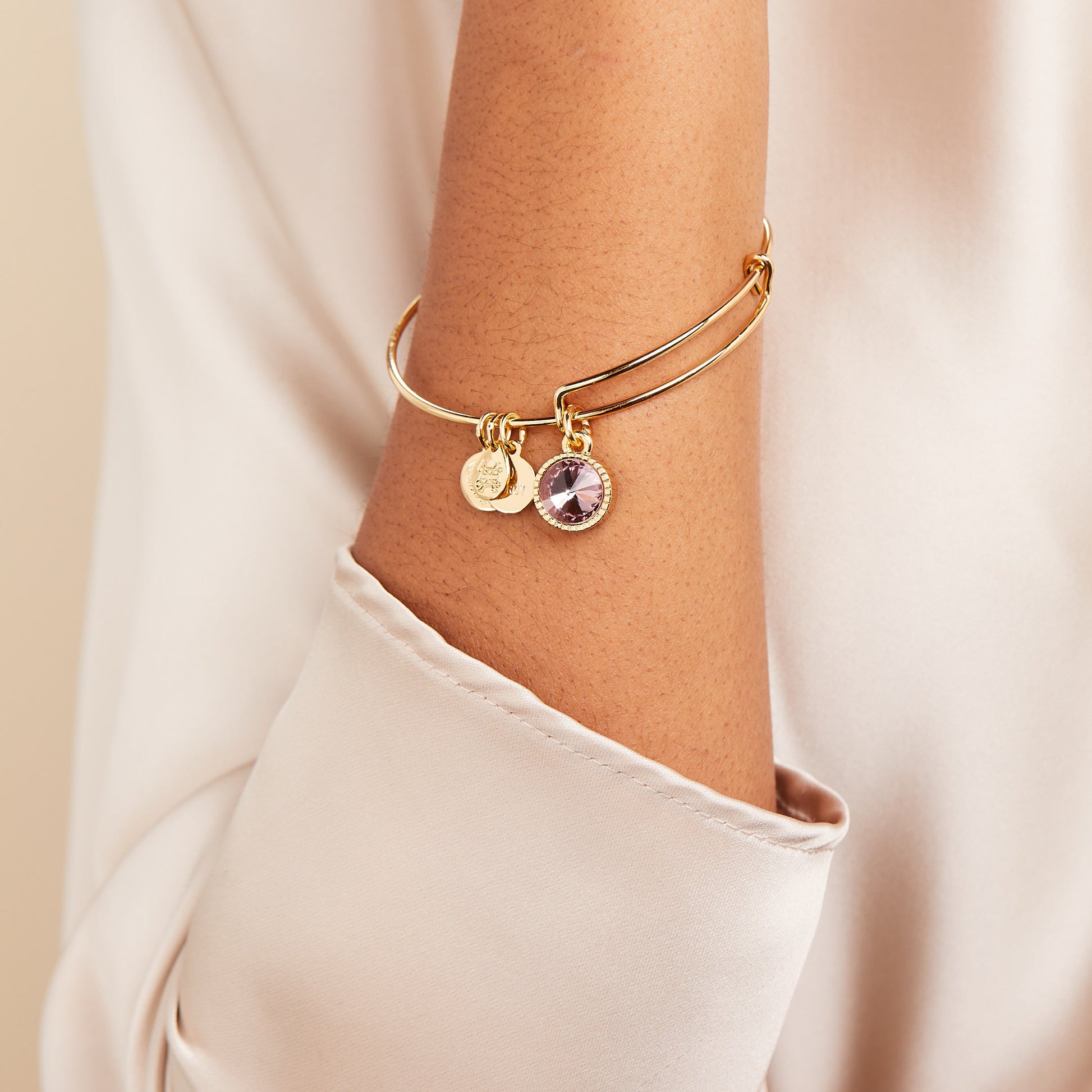 Light Amethyst June Birthstone Charm Bangle Silver