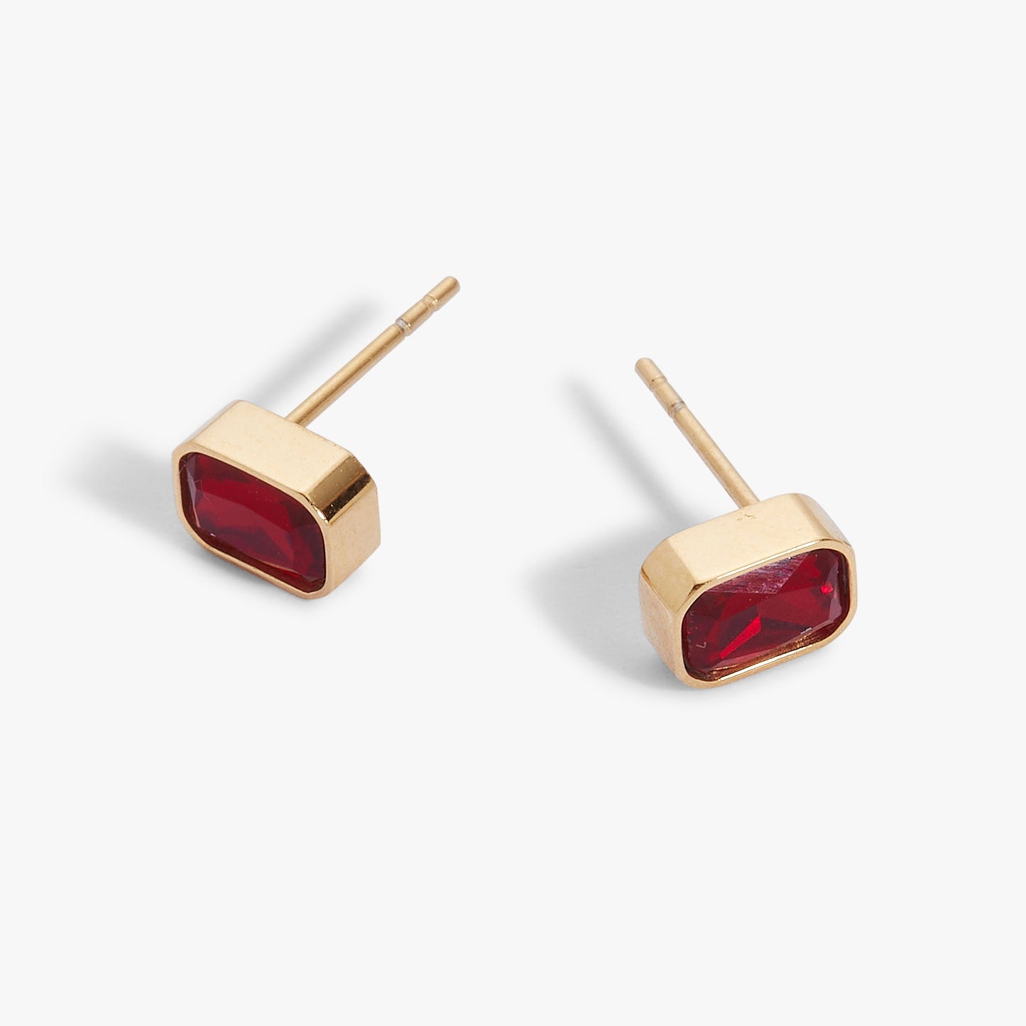 July Emerald-Cut Birthstone Stud Stainless Steel Gold