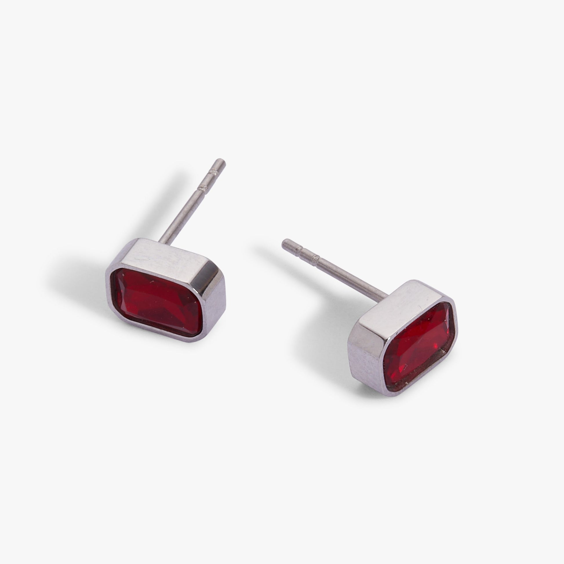 July Emerald-Cut Birthstone Stud Stainless Steel Gold