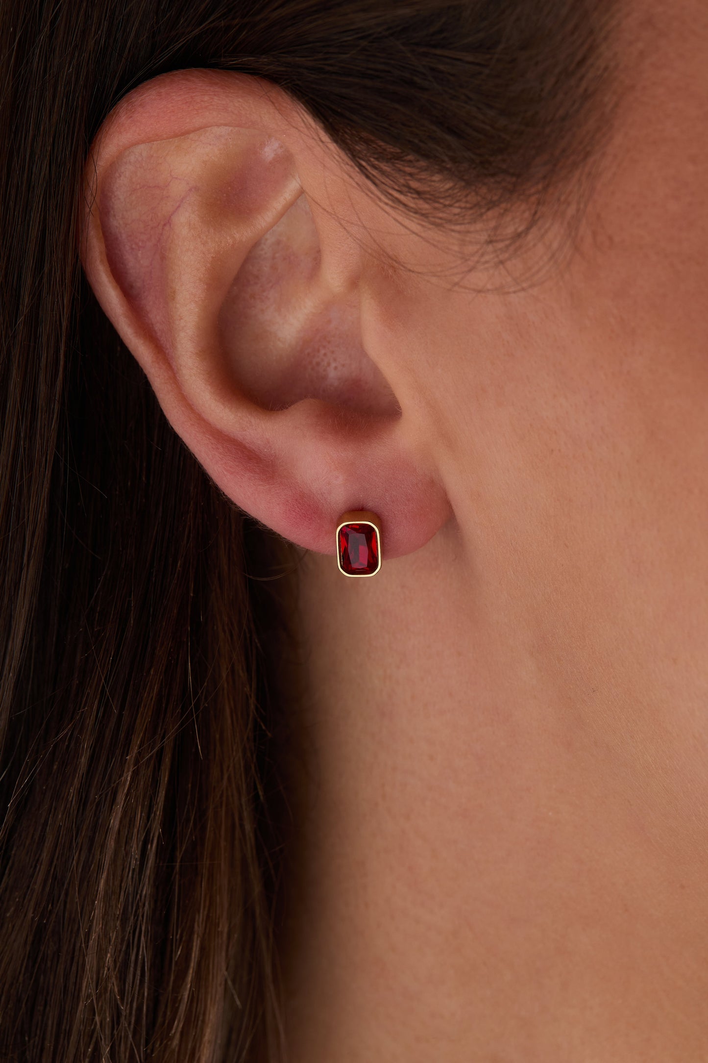 July Emerald-Cut Birthstone Stud Stainless Steel Gold
