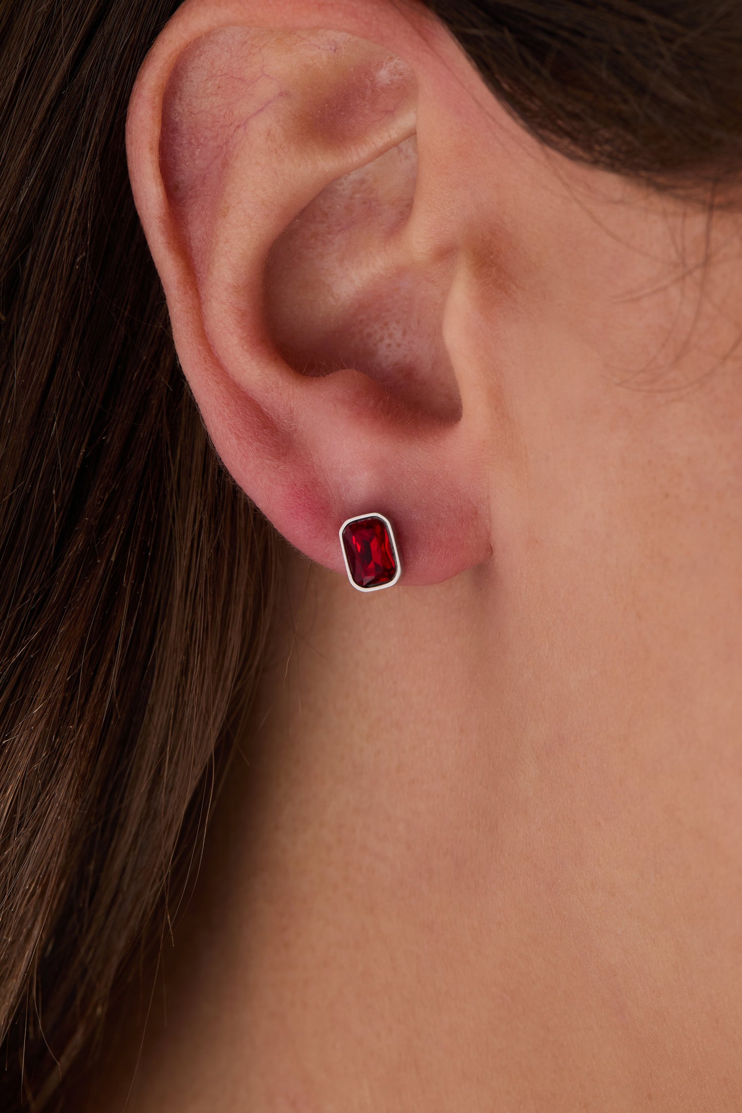 July Emerald-Cut Birthstone Stud Stainless Steel Gold