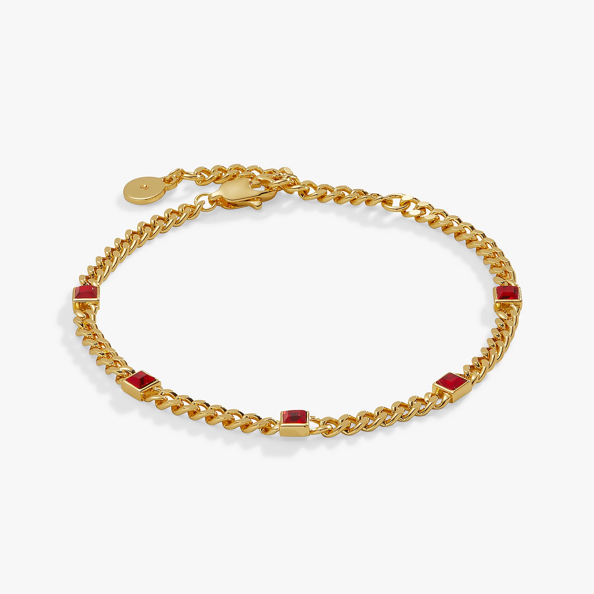 Ruby Curb Chain Bracelet, July Birthstone Silver