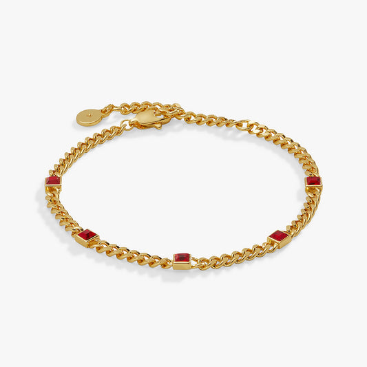 Ruby Curb Chain Bracelet, July Birthstone Silver