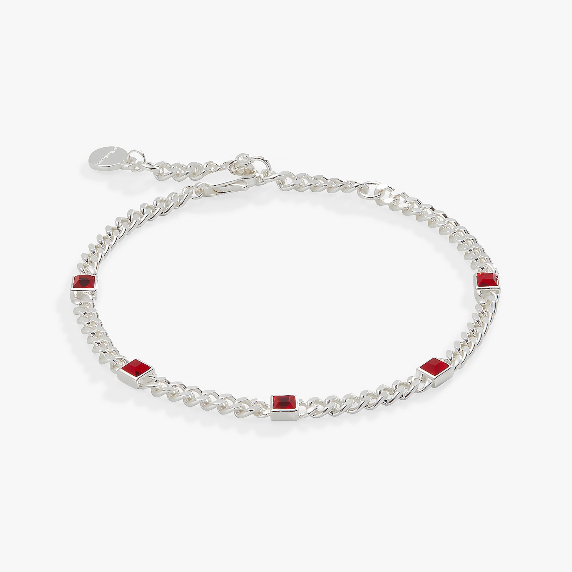 Ruby Curb Chain Bracelet, July Birthstone Silver