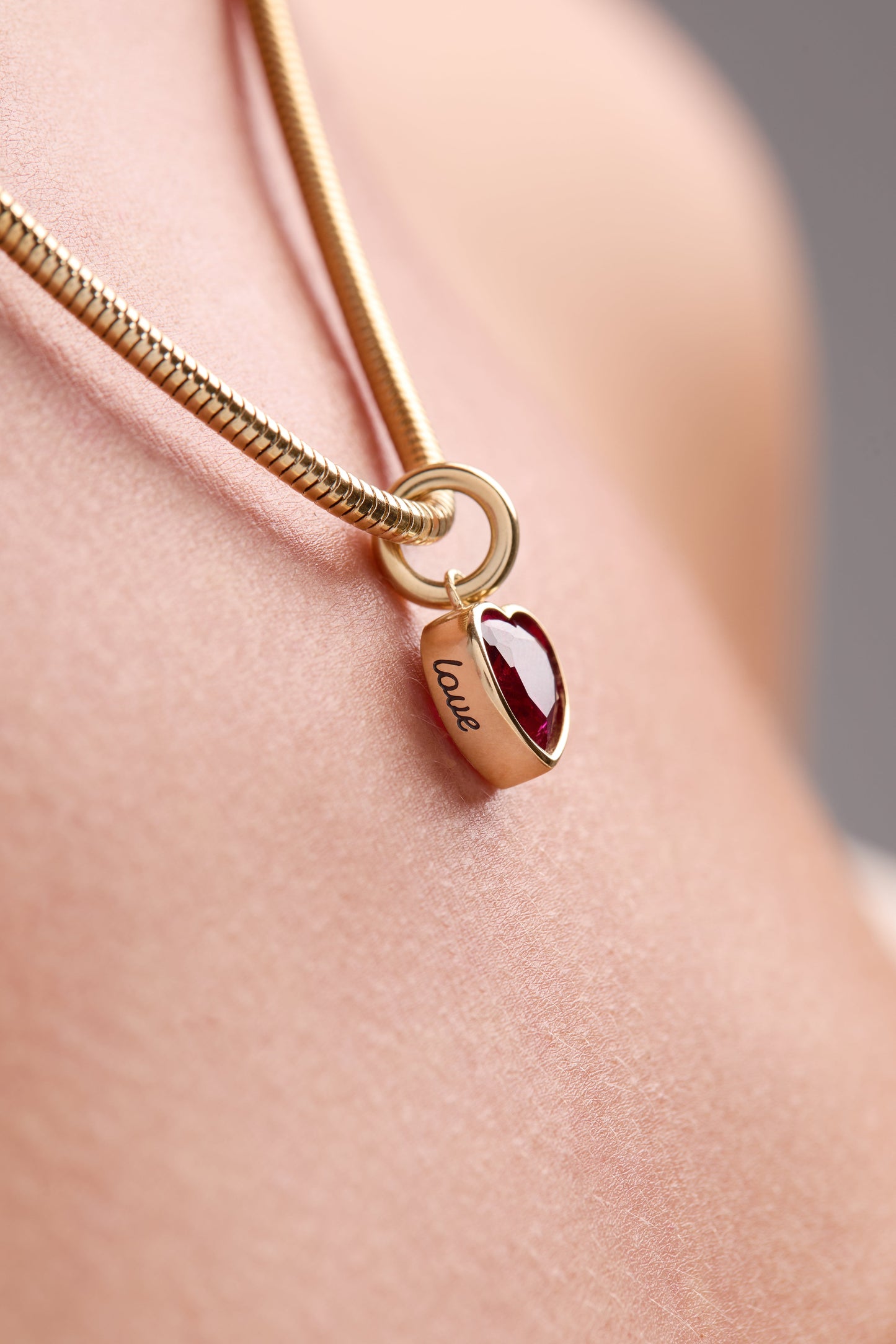 Love' Heart Birthstone Charm-JULY Stainless Steel Gold