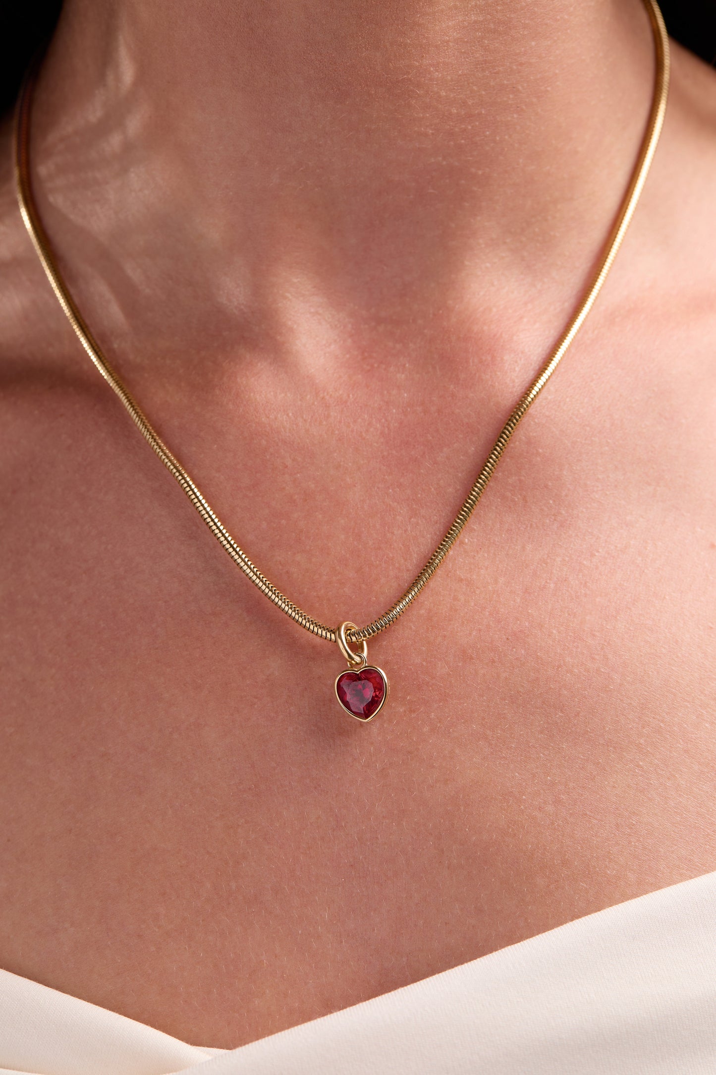 Love' Heart Birthstone Charm-JULY Stainless Steel Gold