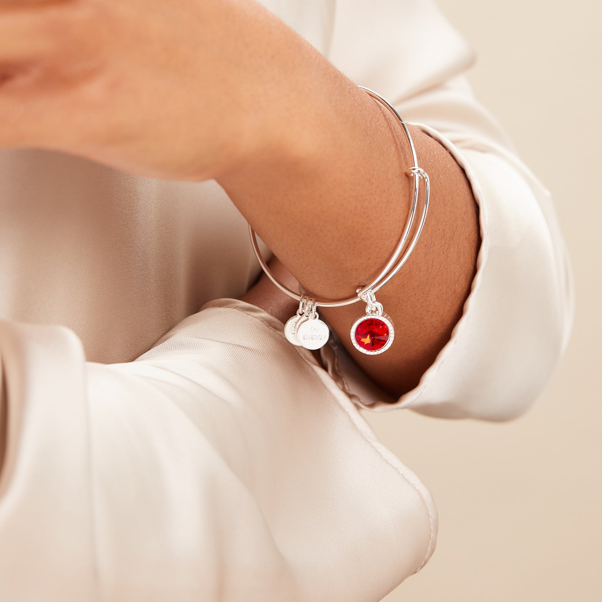Ruby July Birthstone Charm Bangle Silver