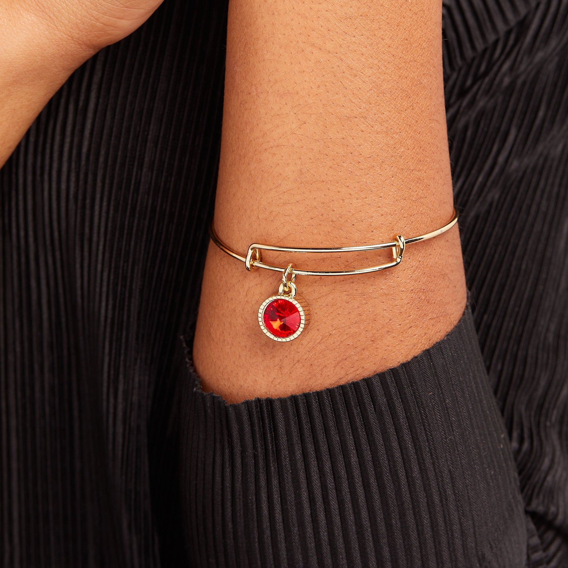 Ruby July Birthstone Charm Bangle Silver