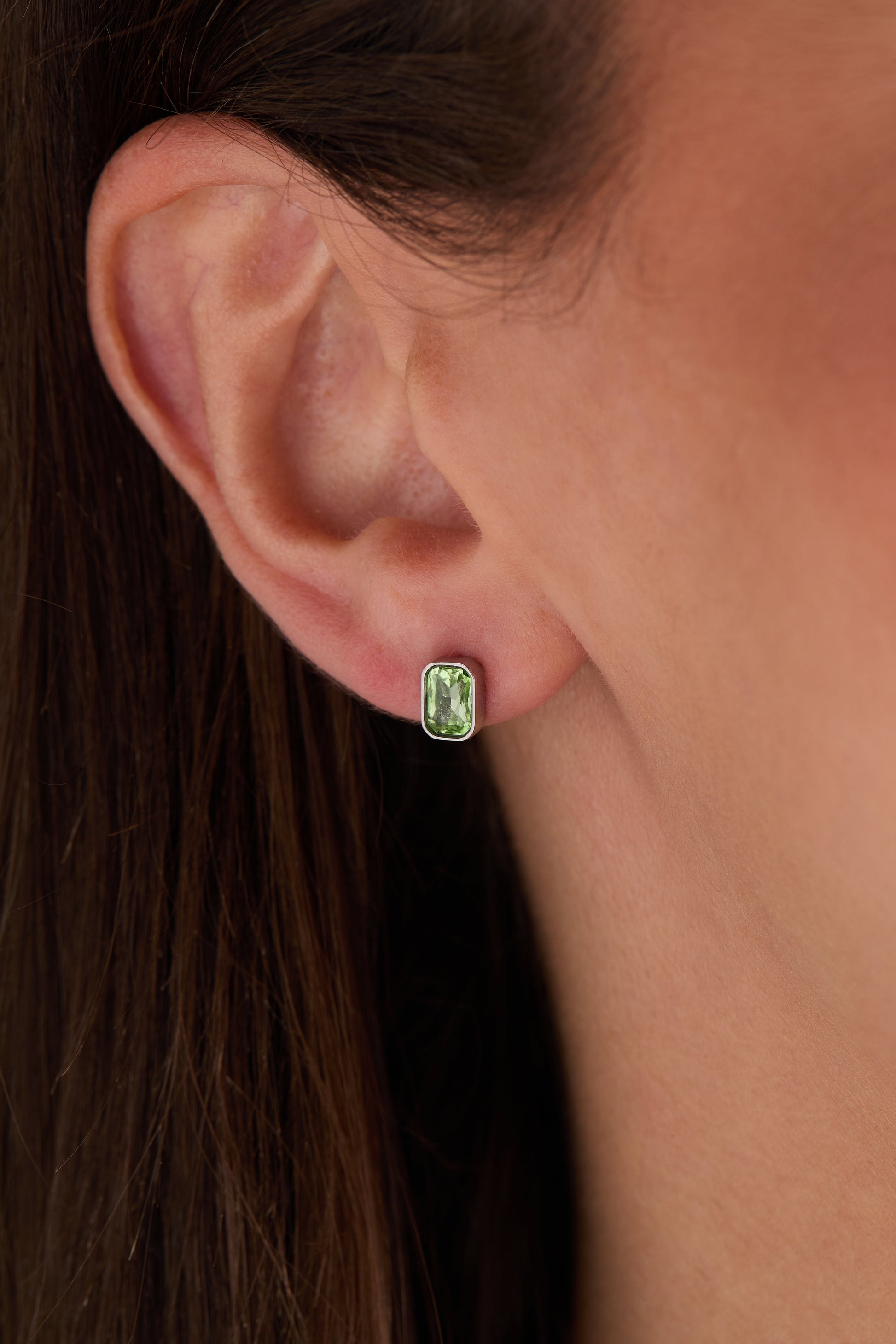August Emerald-Cut Birthstone Stud Stainless Steel Gold