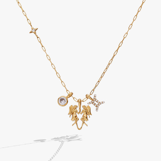 Gemini Charm Cluster Necklace Stainless Steel Gold