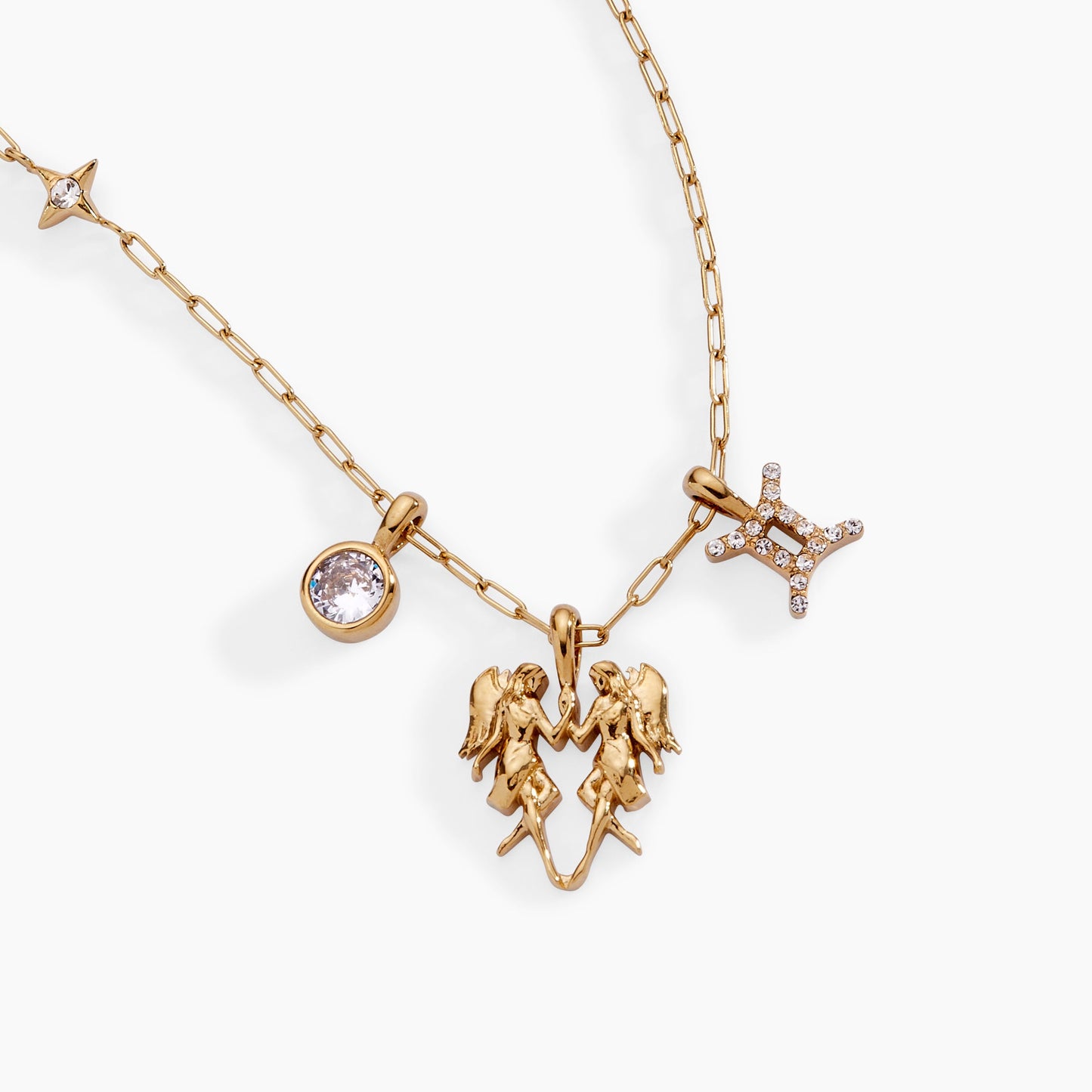 Gemini Charm Cluster Necklace Stainless Steel Gold
