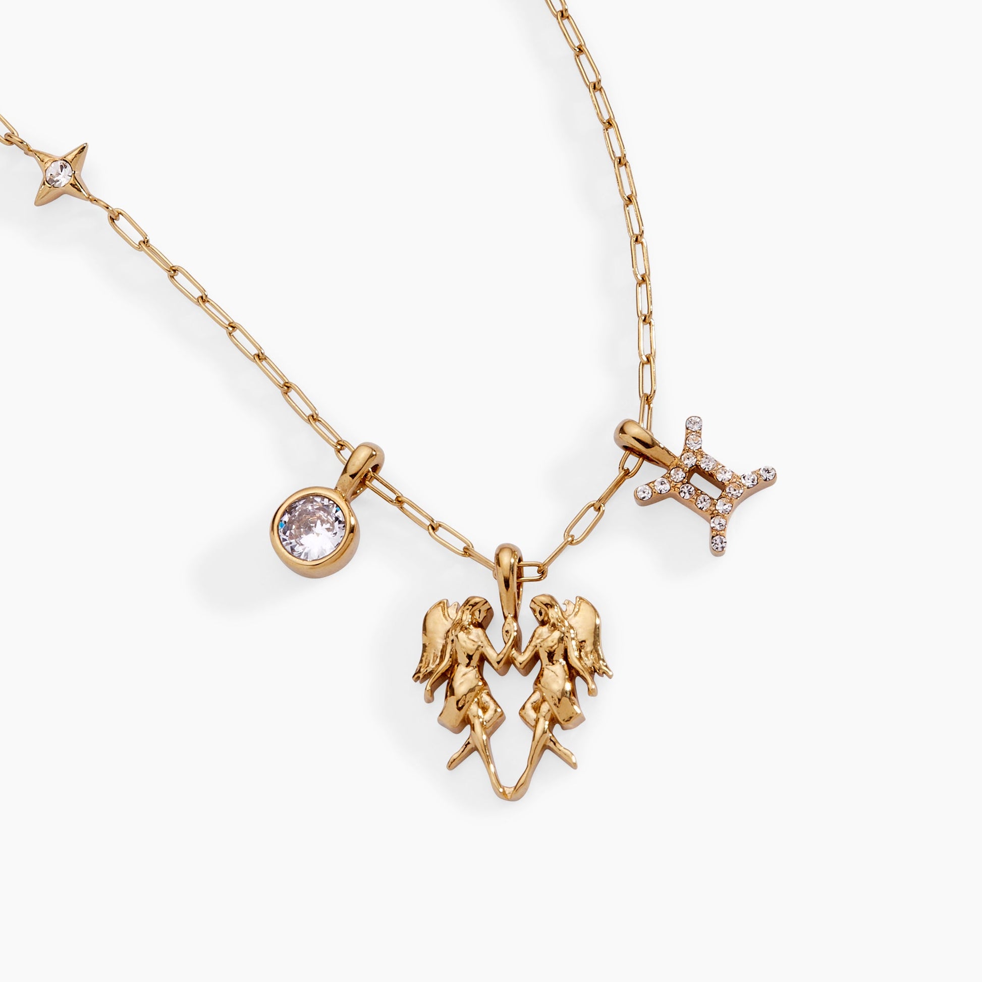 Gemini Charm Cluster Necklace Stainless Steel Gold