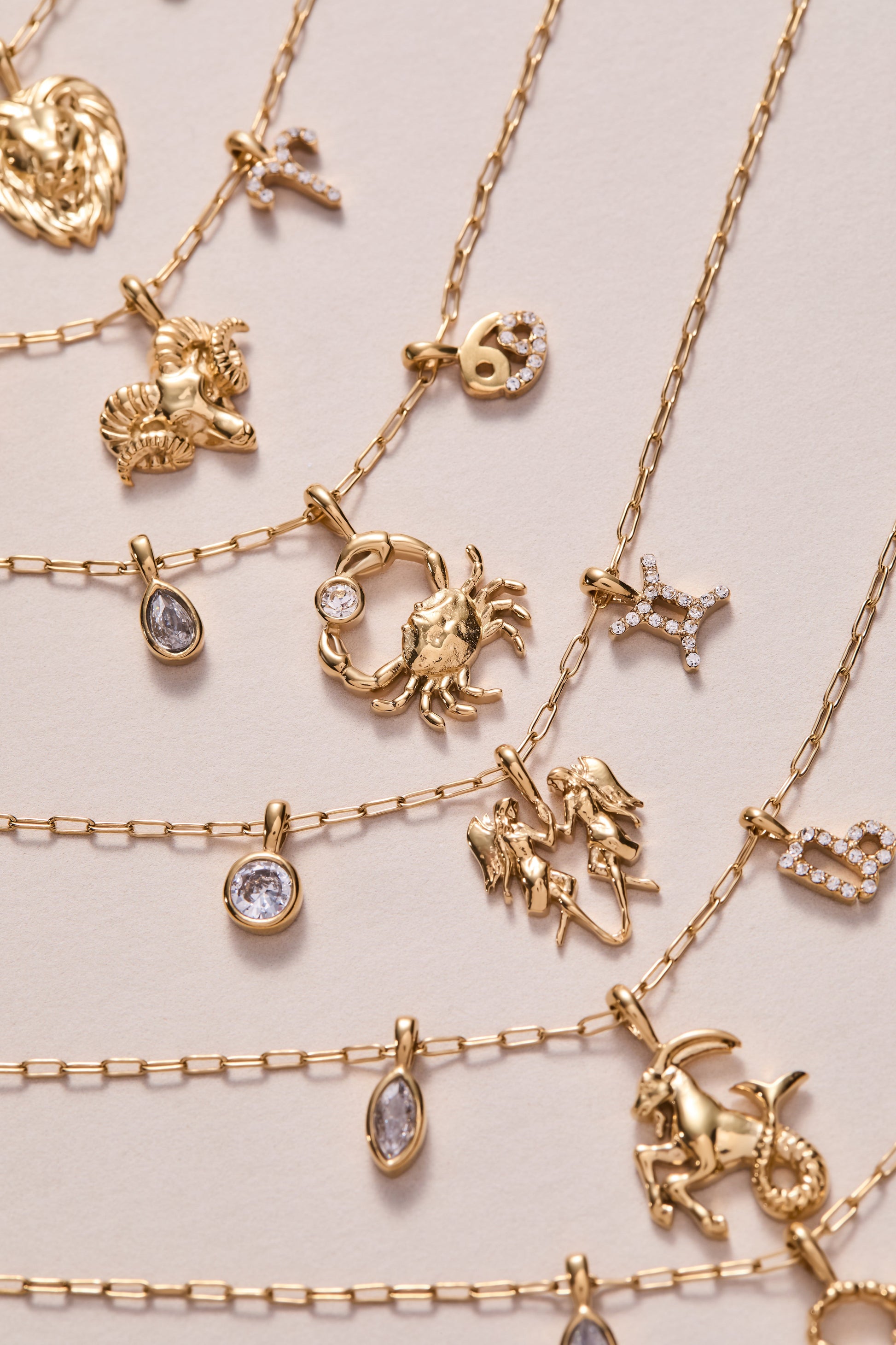 Gemini Charm Cluster Necklace Stainless Steel Gold