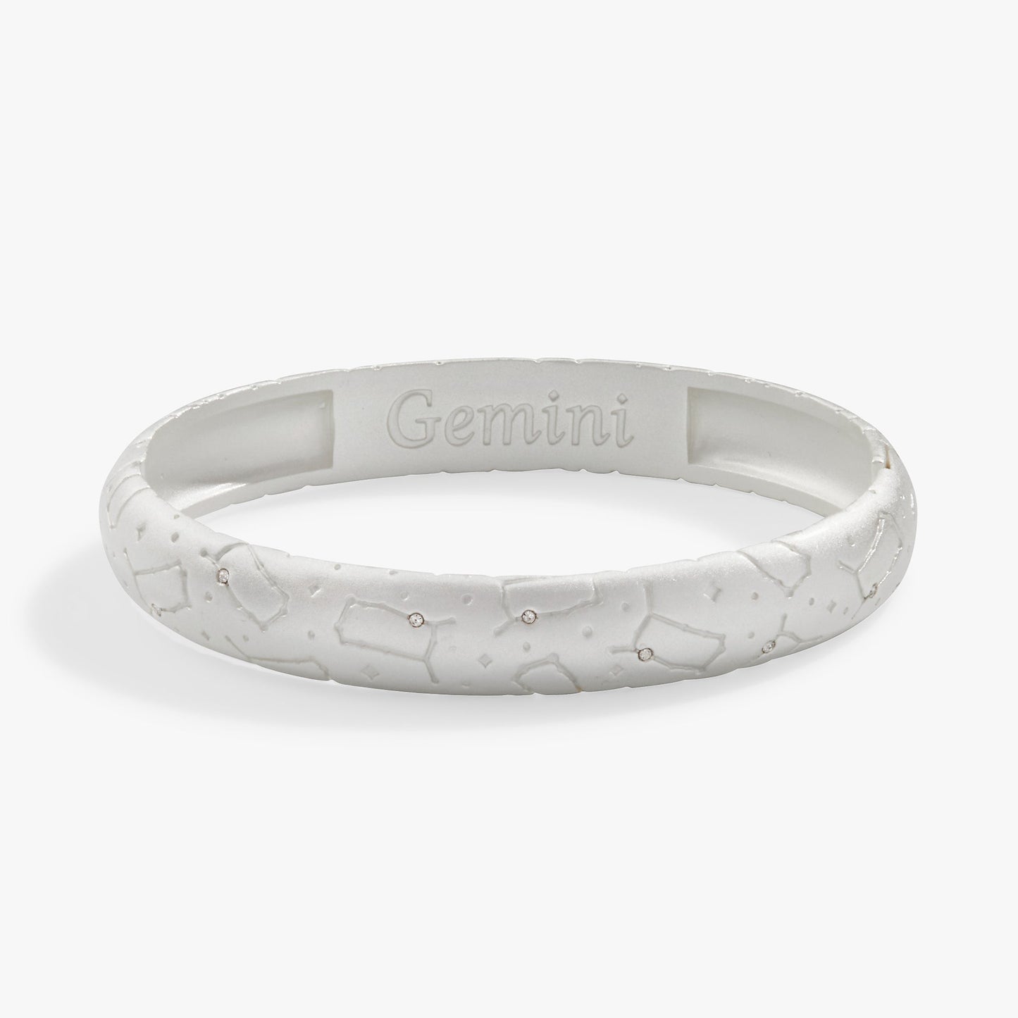 Gemini Zodiac Hinge Bangle Satin Silver