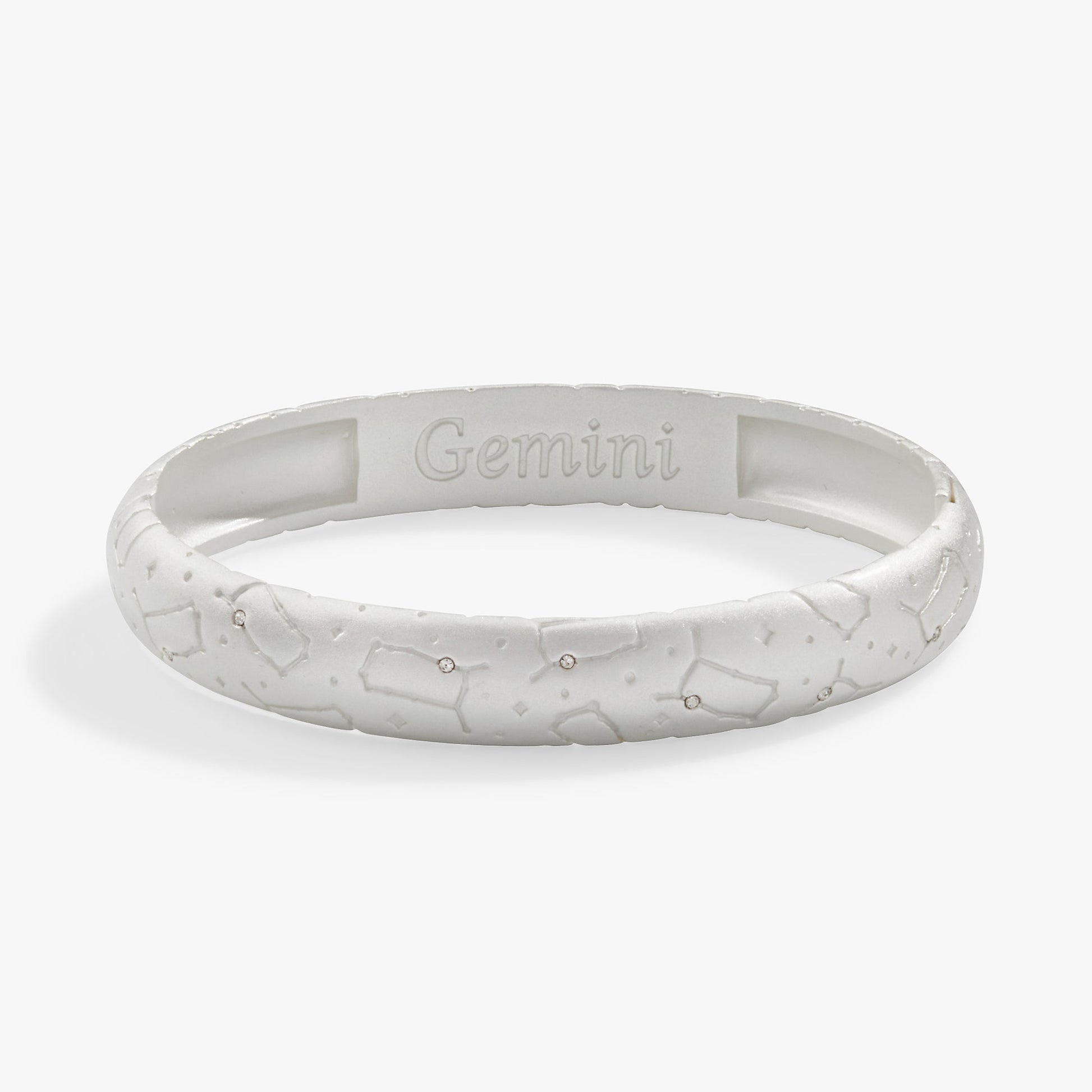 Gemini Zodiac Hinge Bangle Satin Silver
