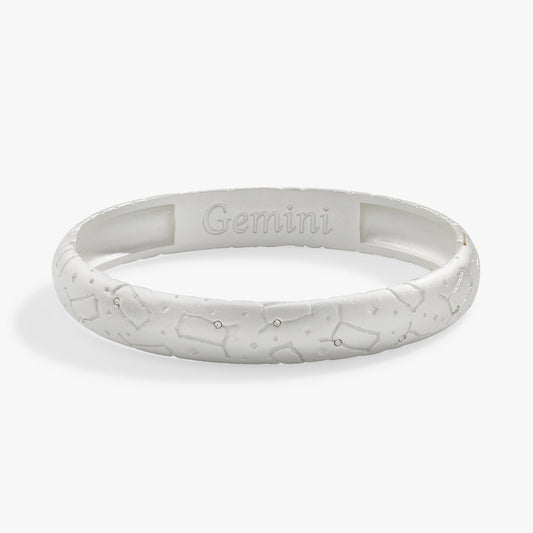 Gemini Zodiac Hinge Bangle Satin Silver