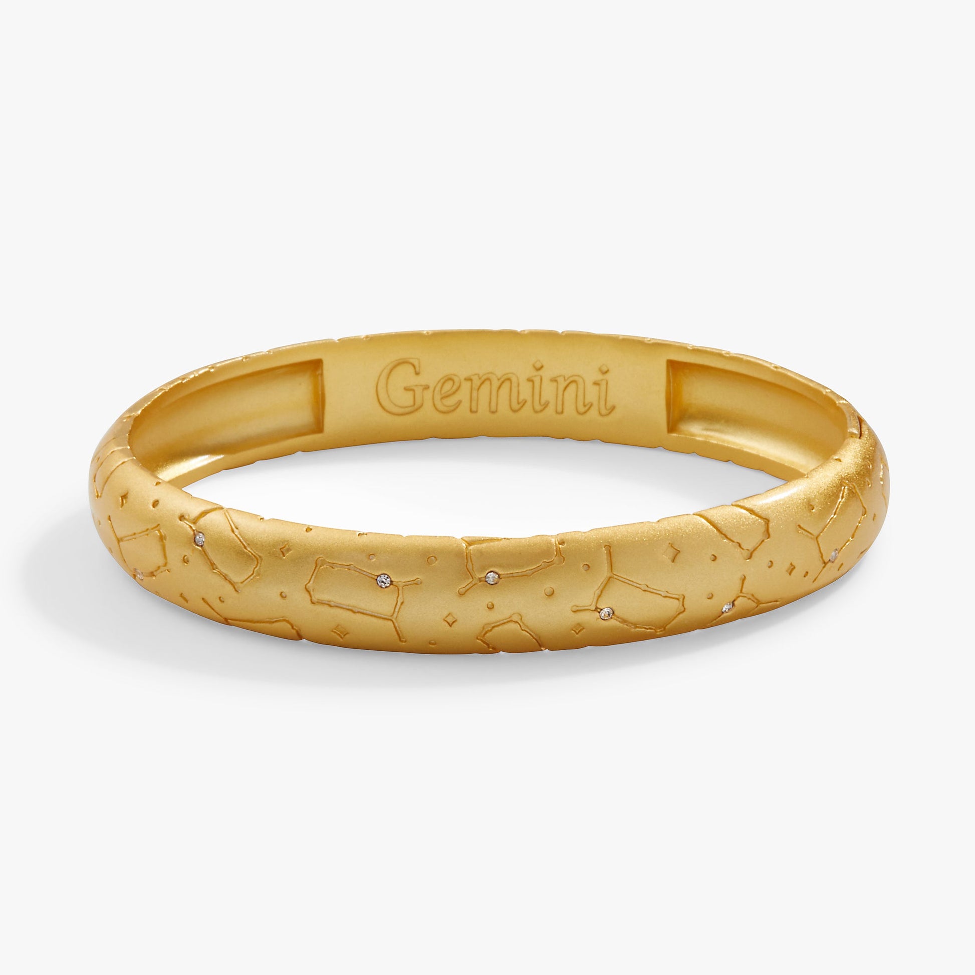 Gemini Zodiac Hinge Bangle Satin Silver
