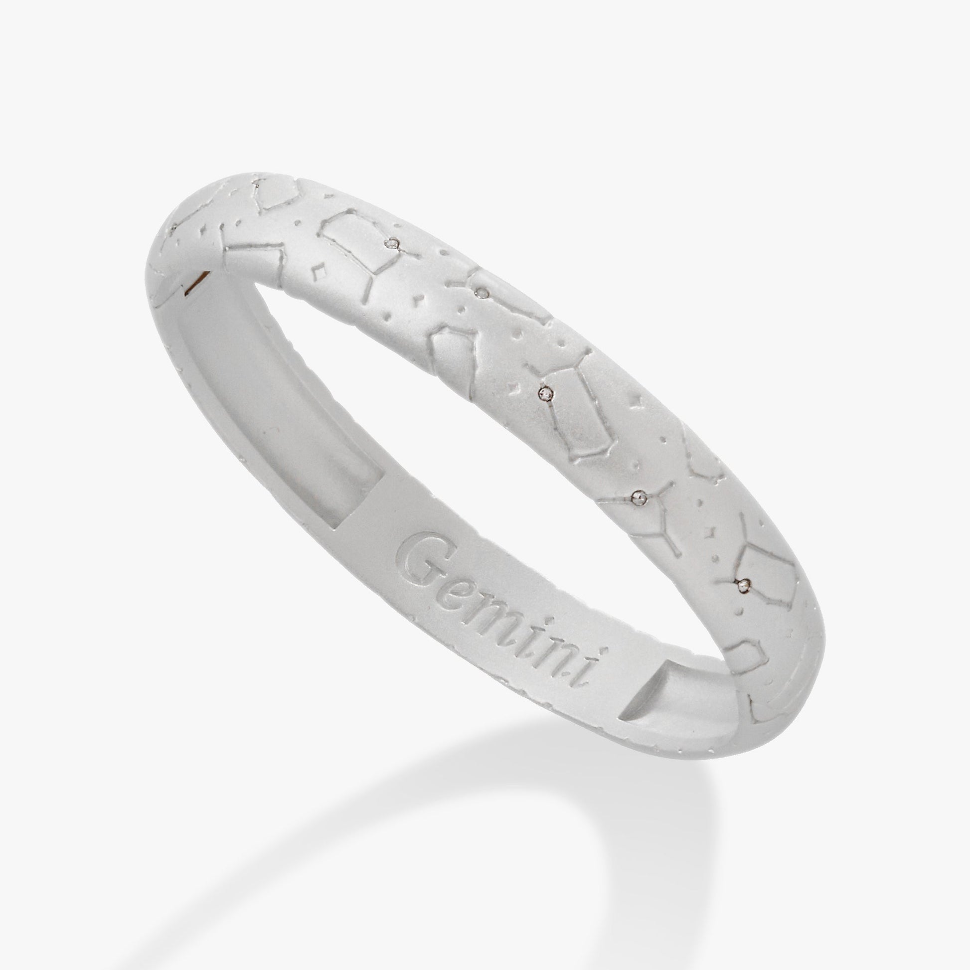 Gemini Zodiac Hinge Bangle Satin Silver