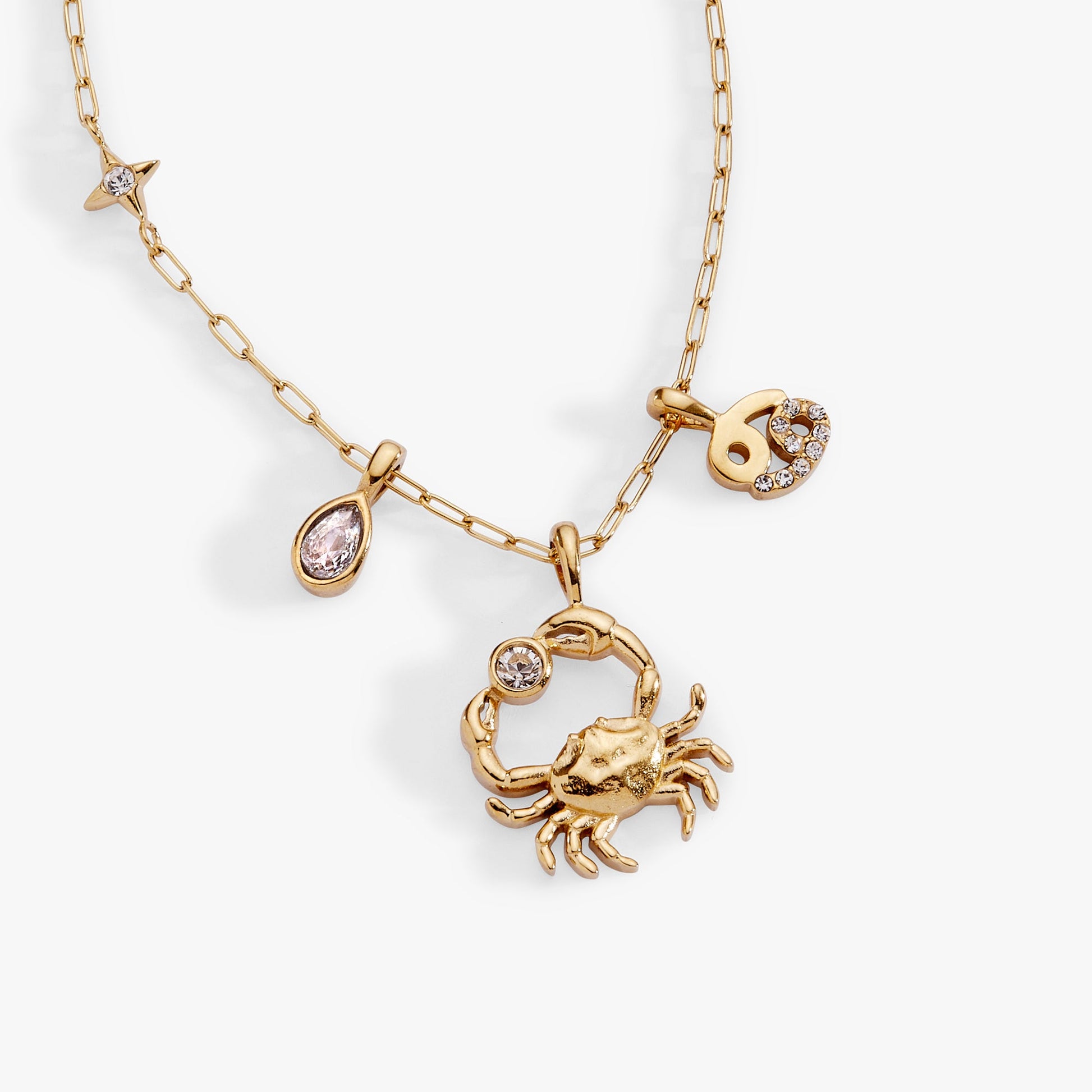 Cancer Charm Cluster Necklace Stainless Steel Gold