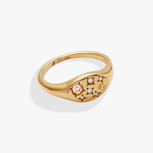 Cancer Zodiac Ring Stainless Steel Gold