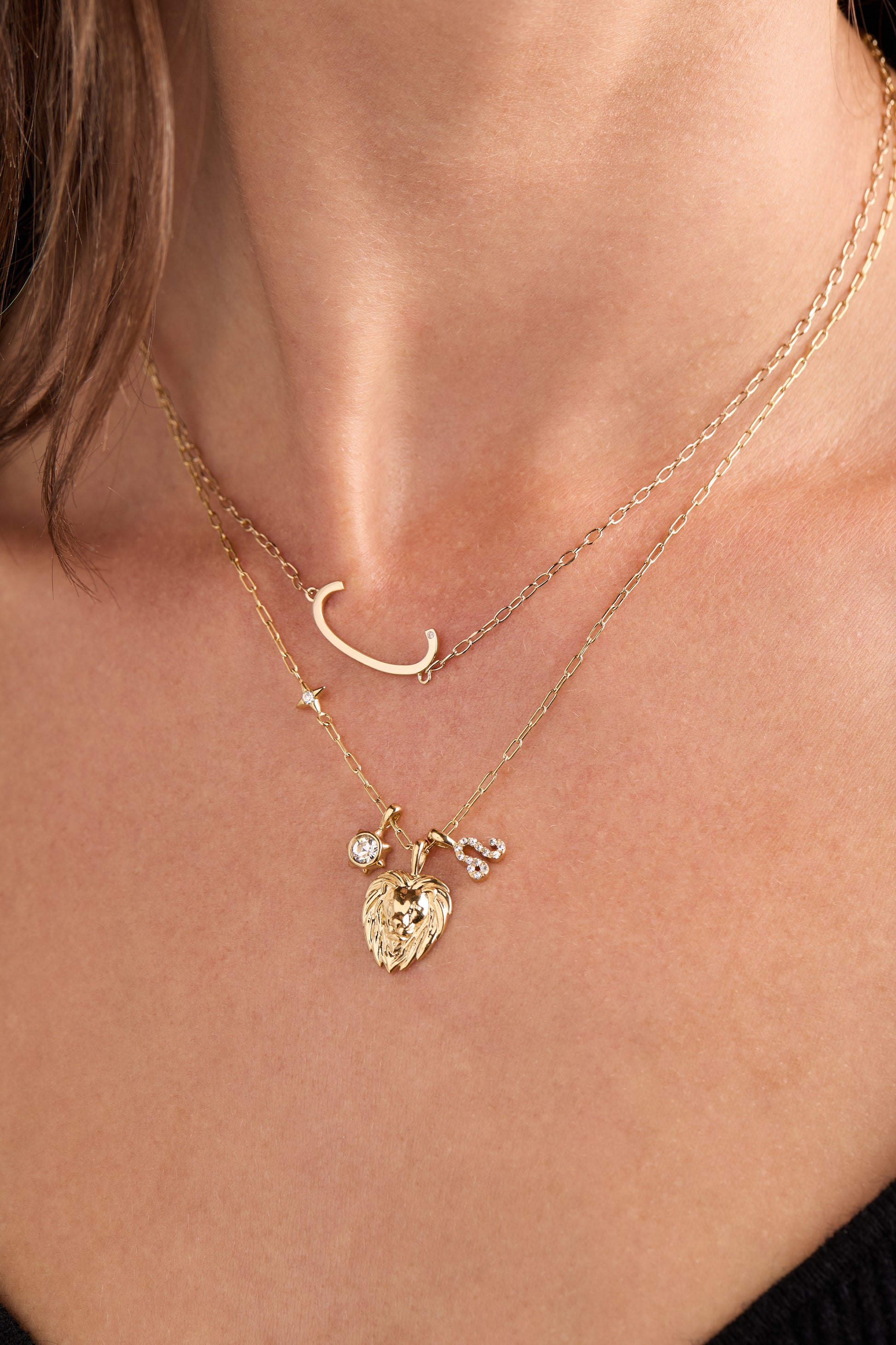 Leo Charm Cluster Necklace Stainless Steel Gold