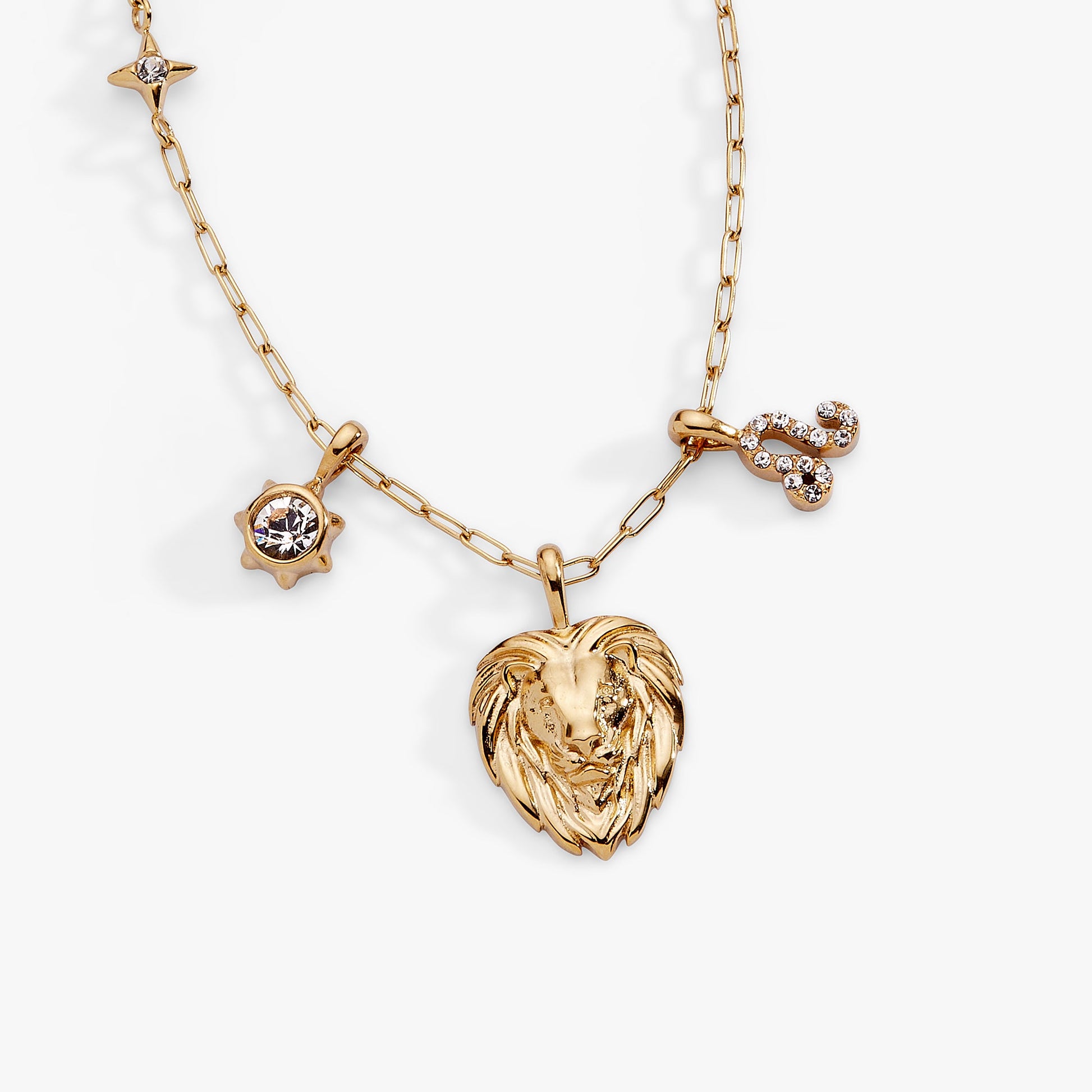 Leo Charm Cluster Necklace Stainless Steel Gold