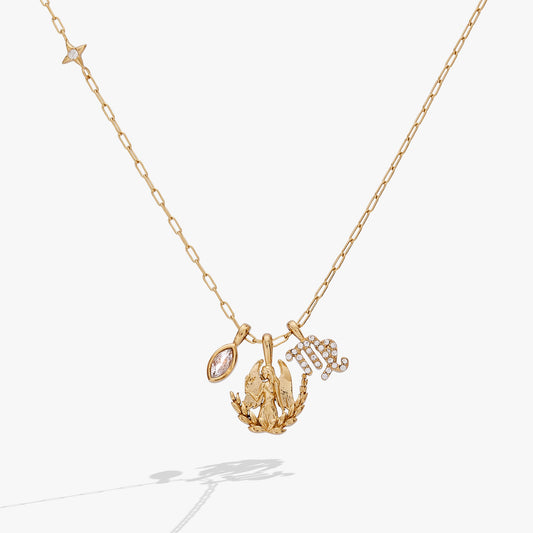 Virgo Charm Cluster Necklace Stainless Steel Gold