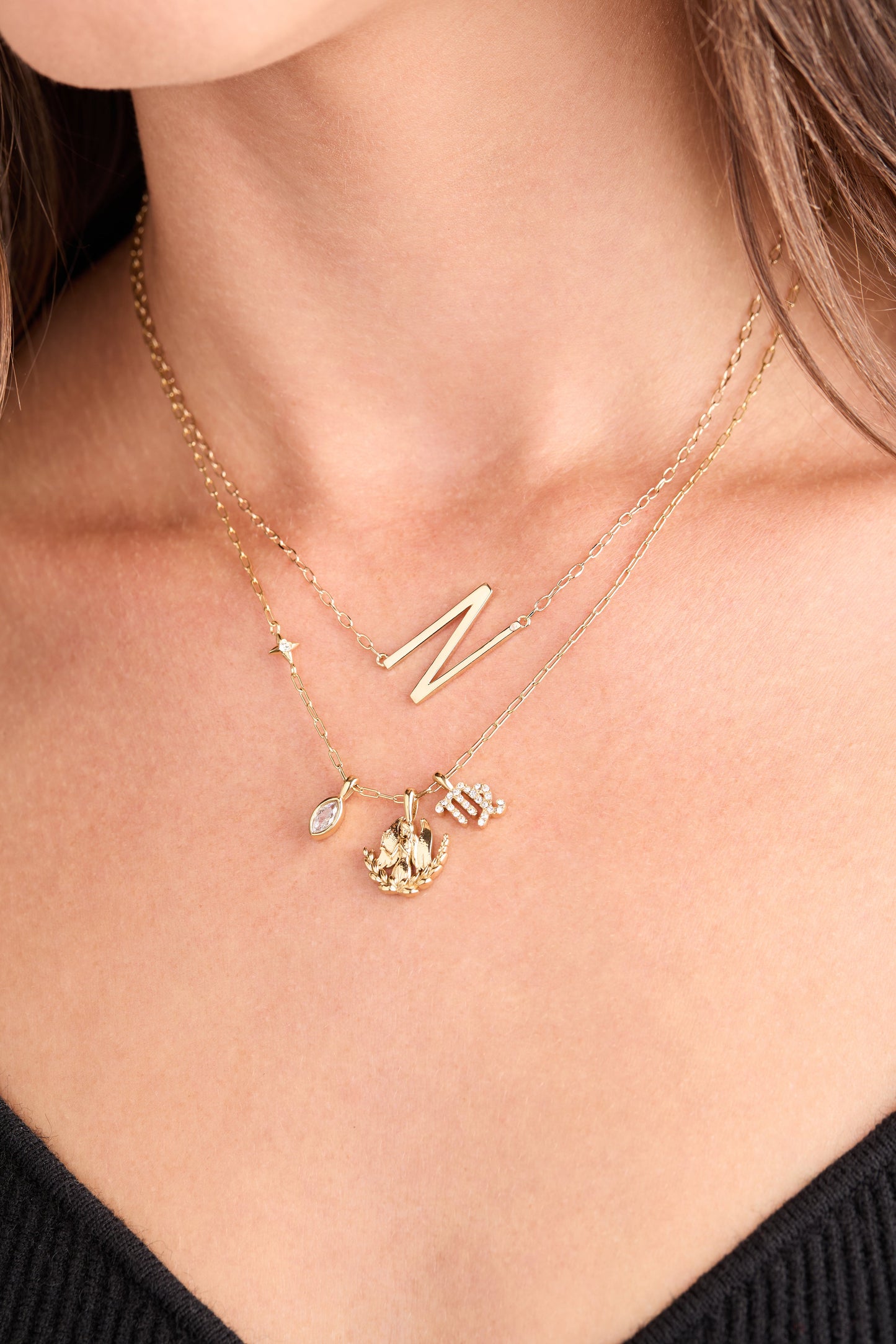 Virgo Charm Cluster Necklace Stainless Steel Gold