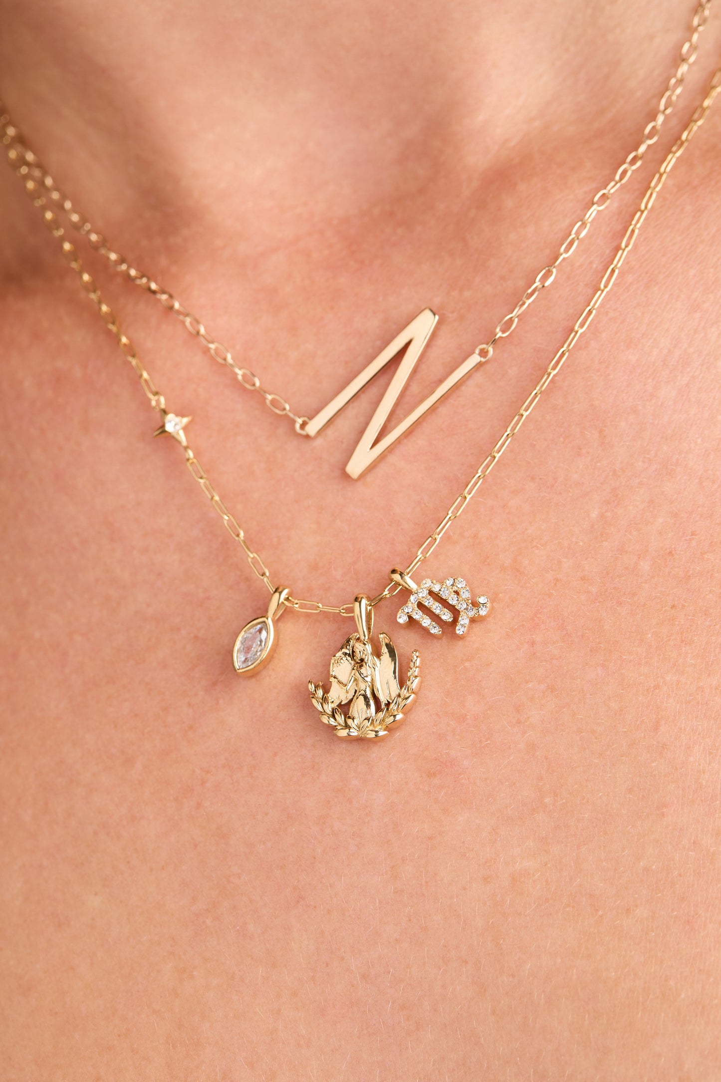 Virgo Charm Cluster Necklace Stainless Steel Gold