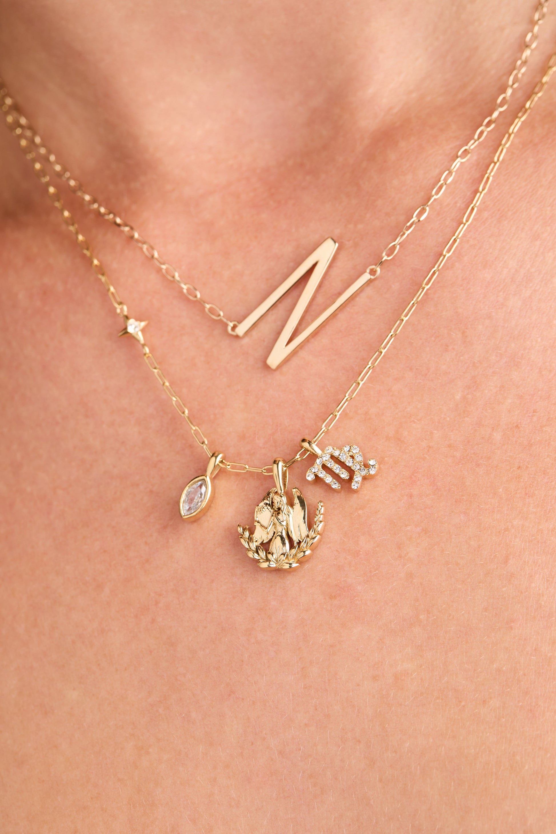 Virgo Charm Cluster Necklace Stainless Steel Gold