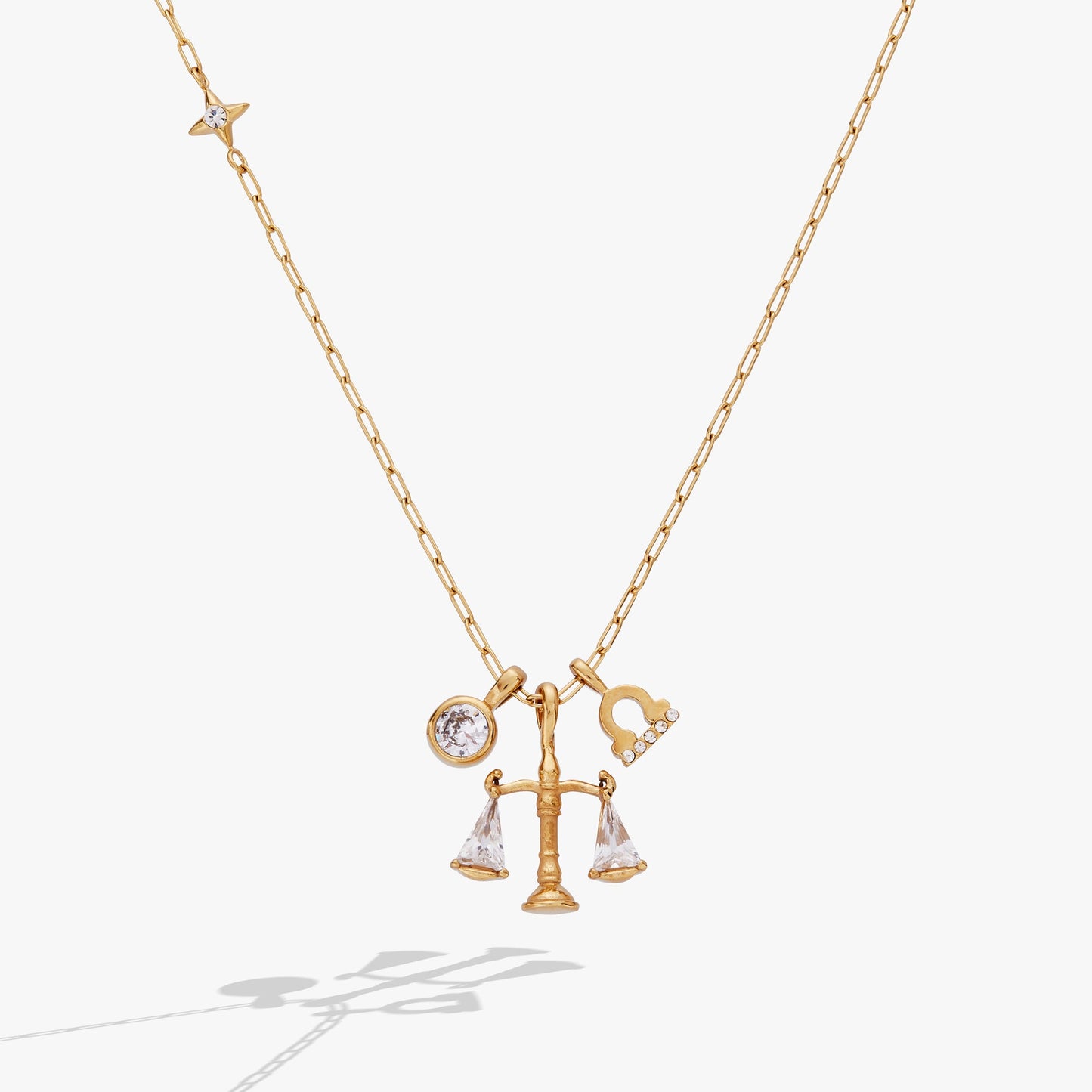 Libra Charm Cluster Necklace Stainless Steel Gold