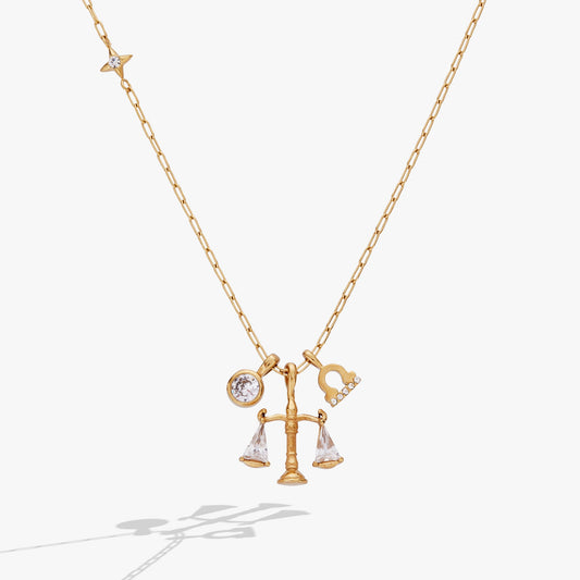 Libra Charm Cluster Necklace Stainless Steel Gold