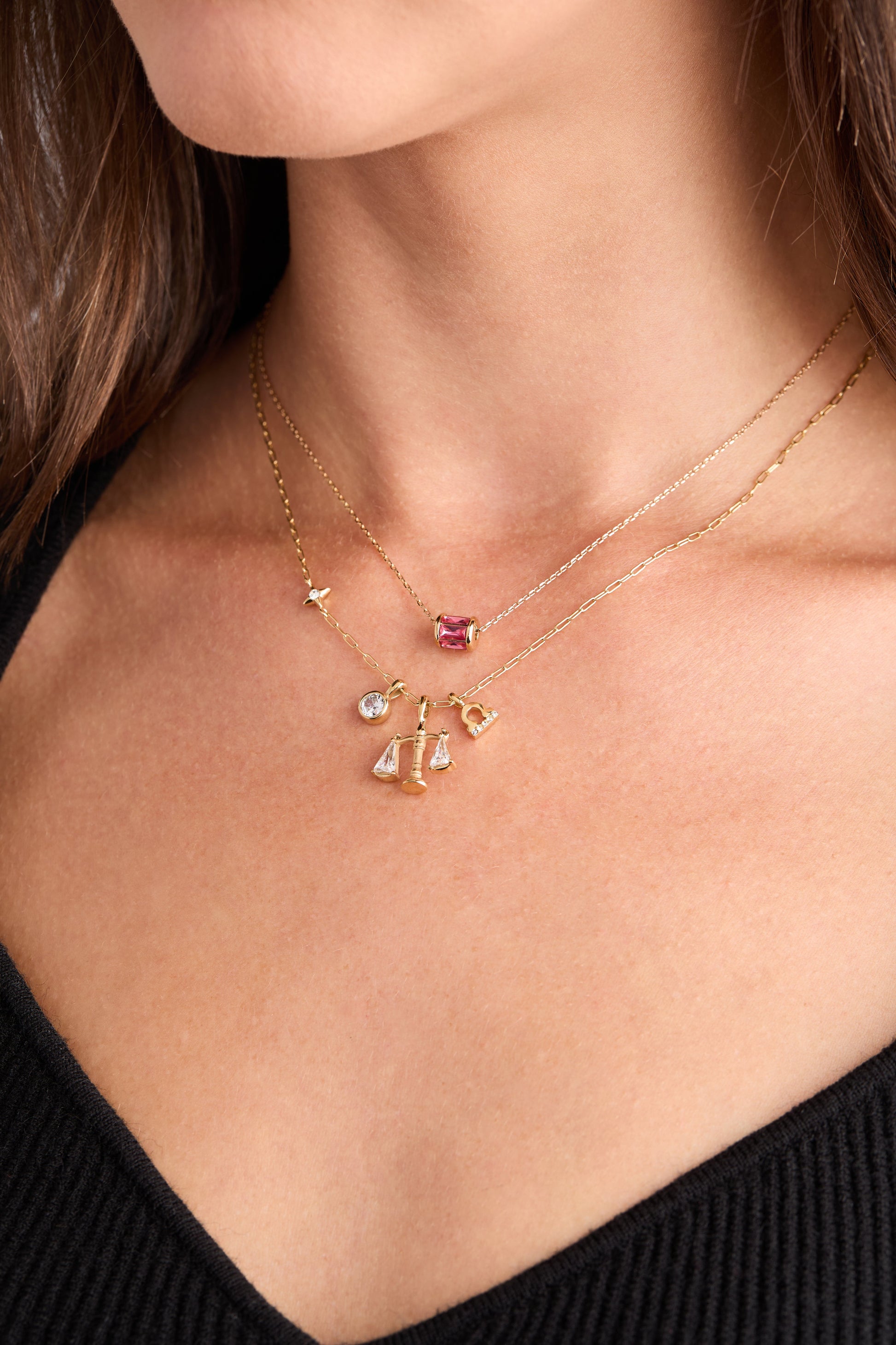 Libra Charm Cluster Necklace Stainless Steel Gold