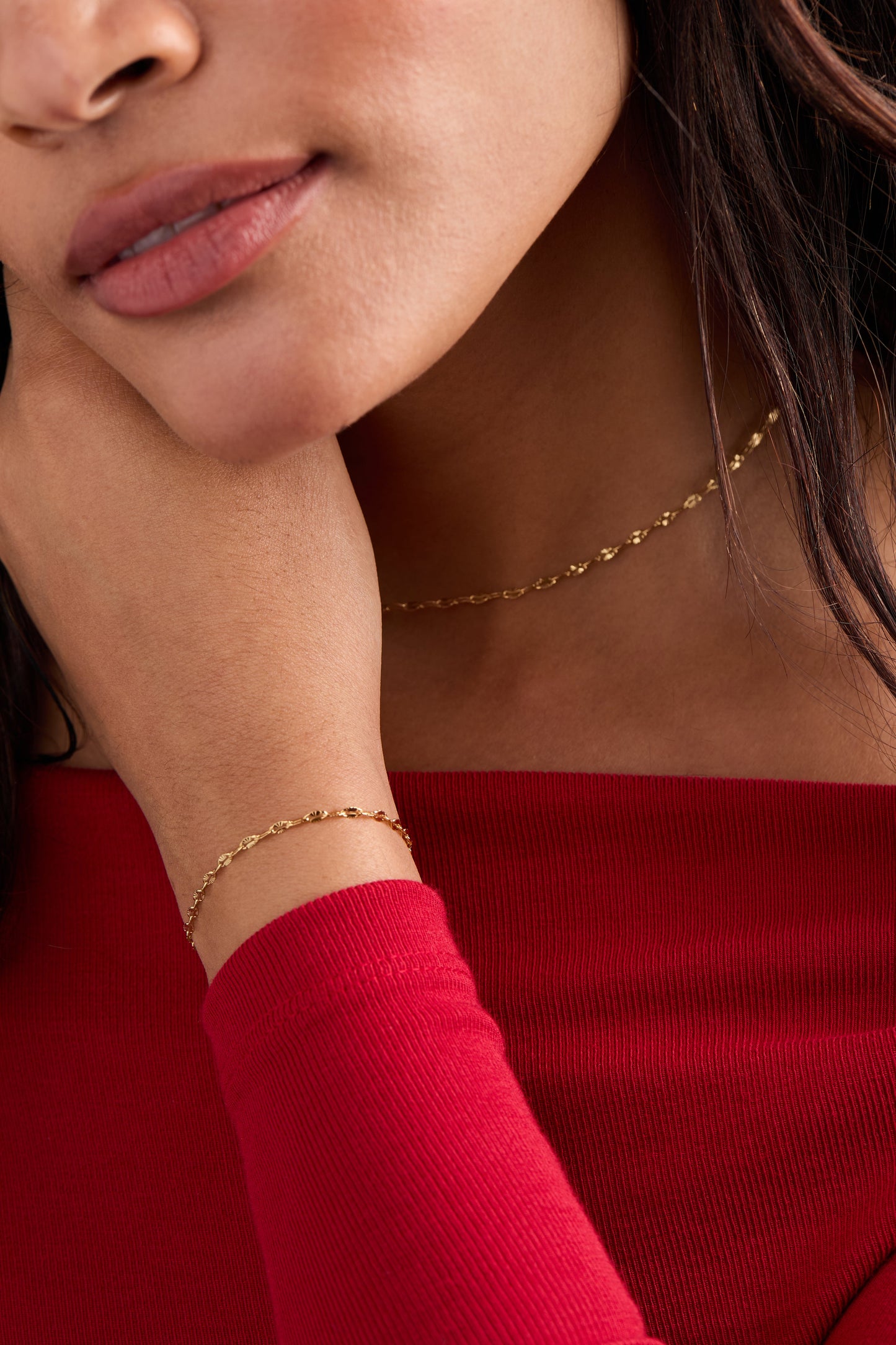 Faceted Lip Chain Necklace Gold