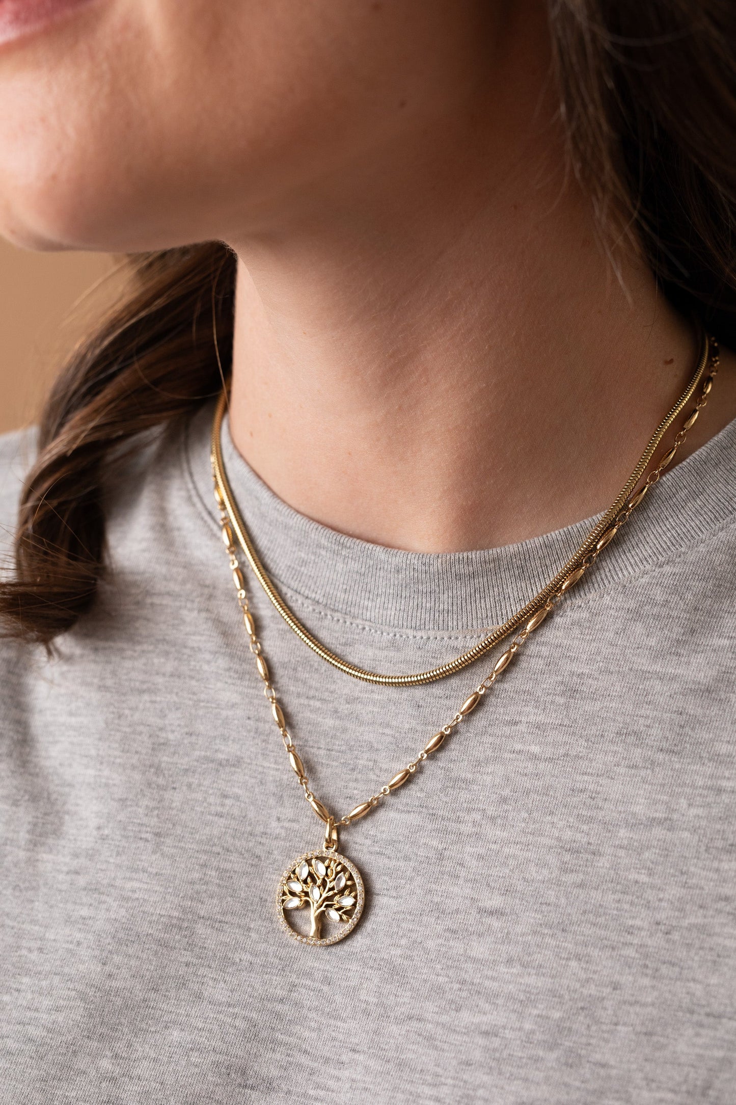 Round Herringbone Charm & Layering Necklace Stainless Steel Silver